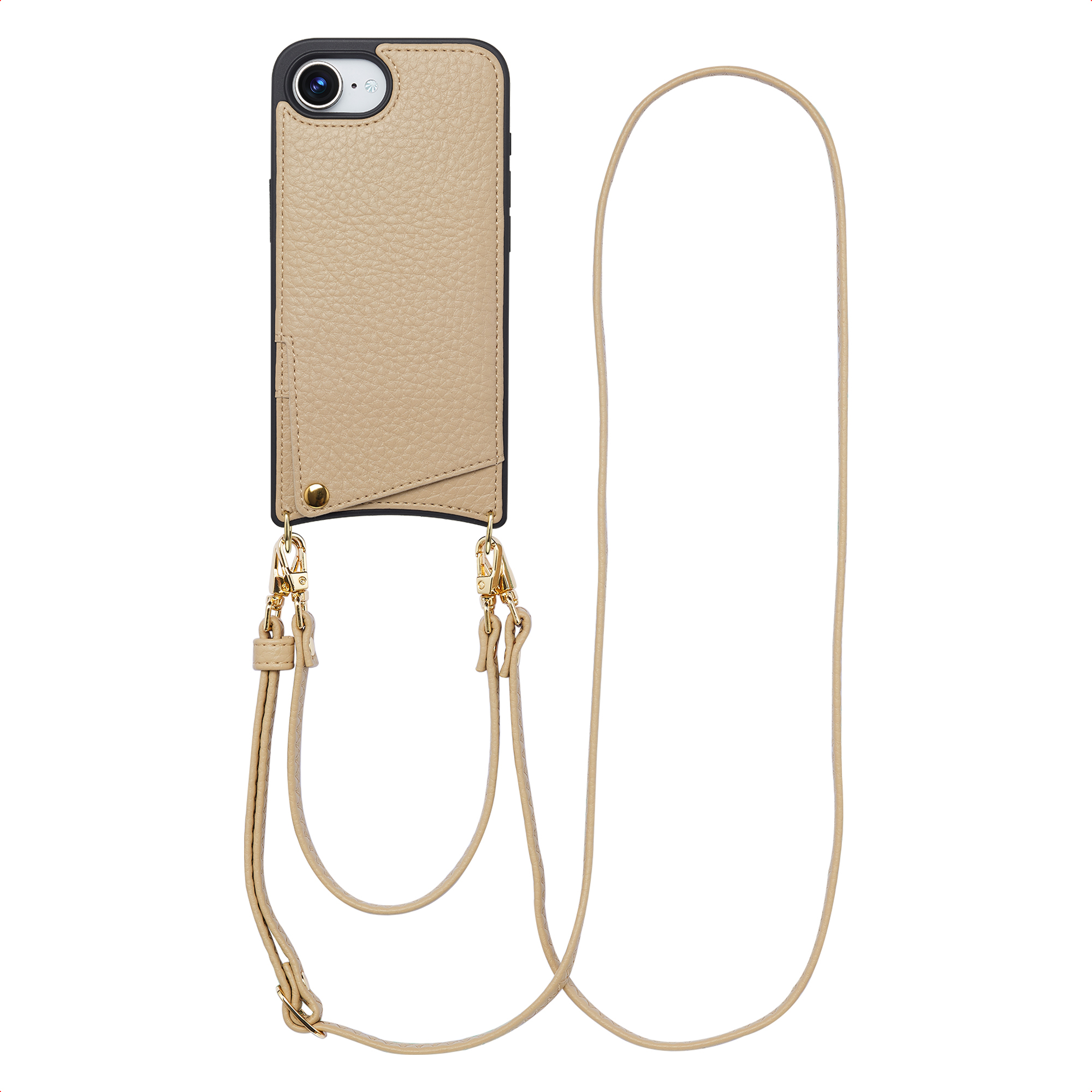 Selencia Nova Telefoonhoes met Koord en Pashouder voor de Apple iPhone 17e / 16e - Beige