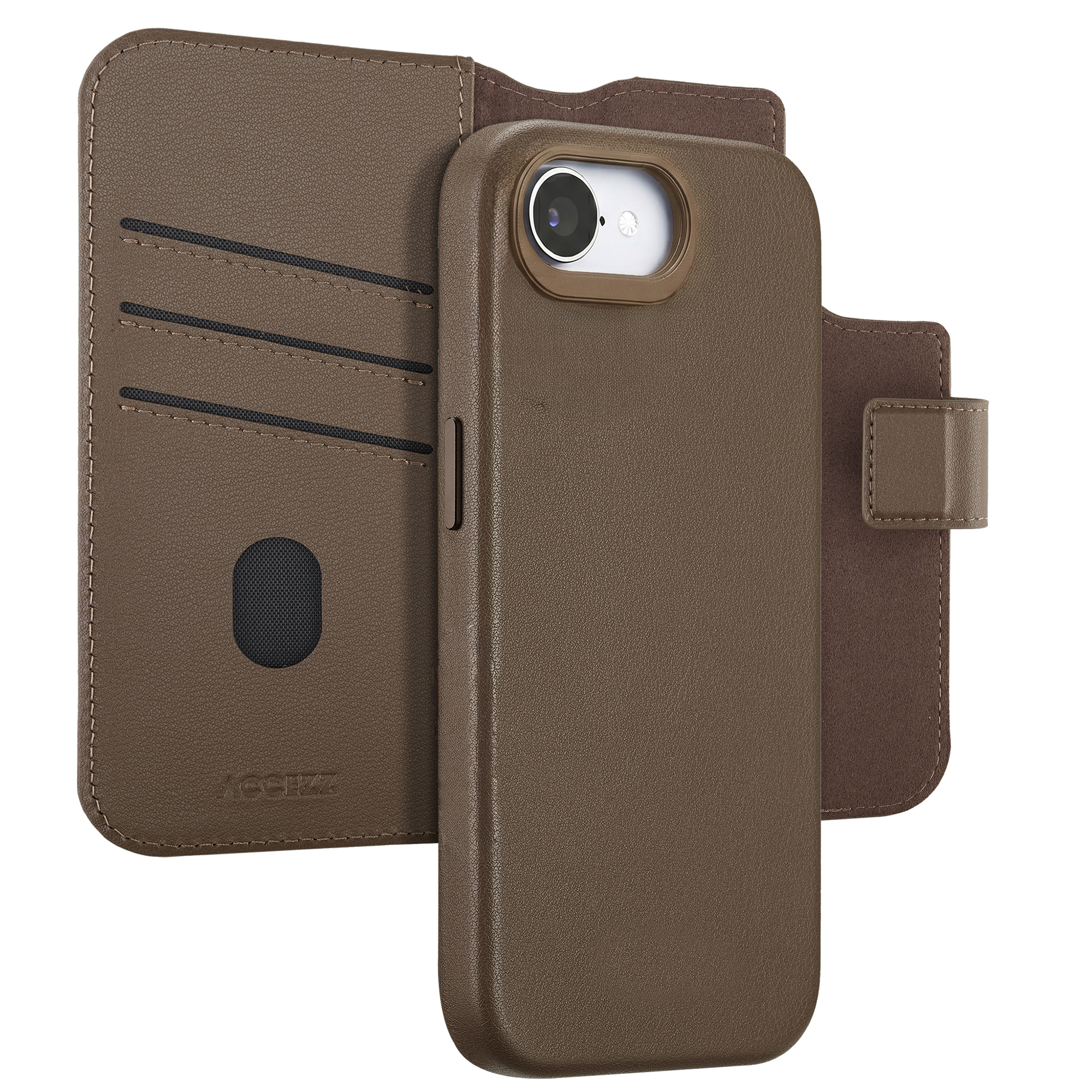 Accezz Leather Bookcase 2-in-1 met MagSafe voor de Apple iPhone 17e / 16e - Coffee Brown