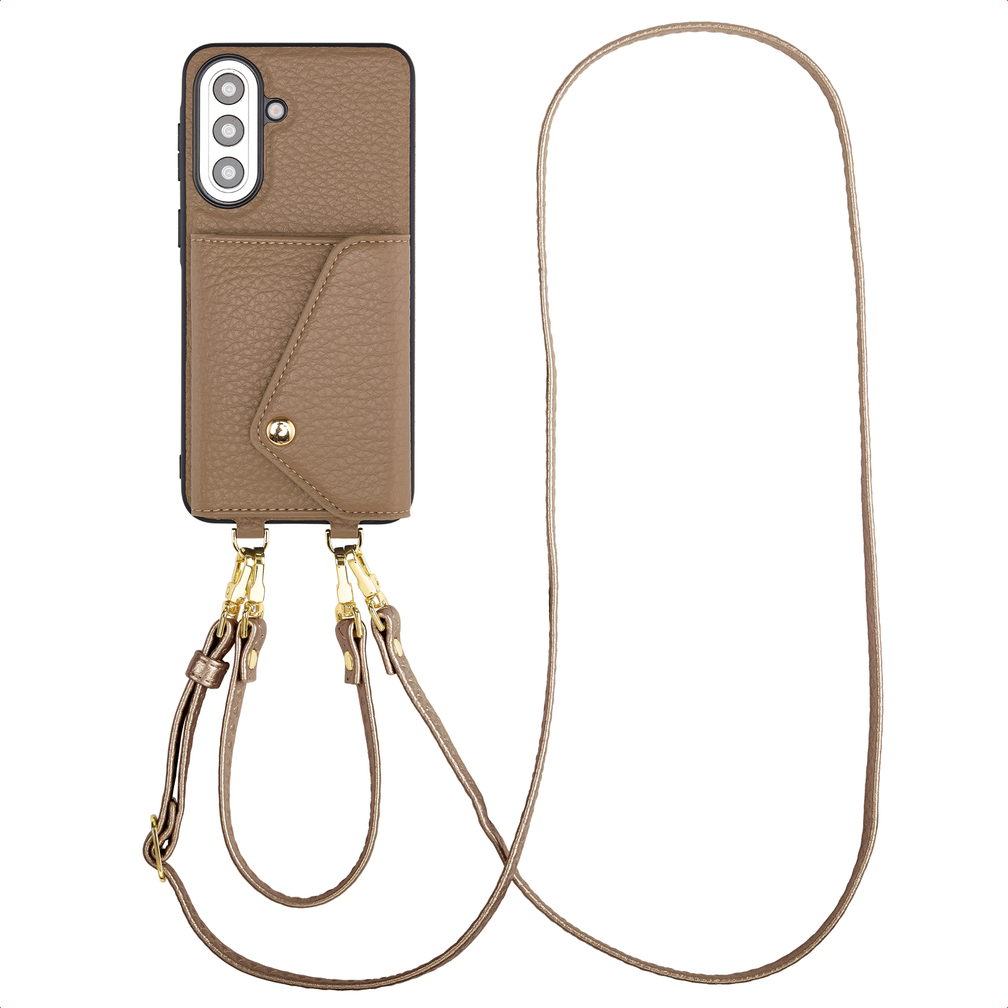 Selencia Sera Telefoonhoes met Koord en Envelop Pashouder voor de Samsung Galaxy A57 (5G) - Taupe