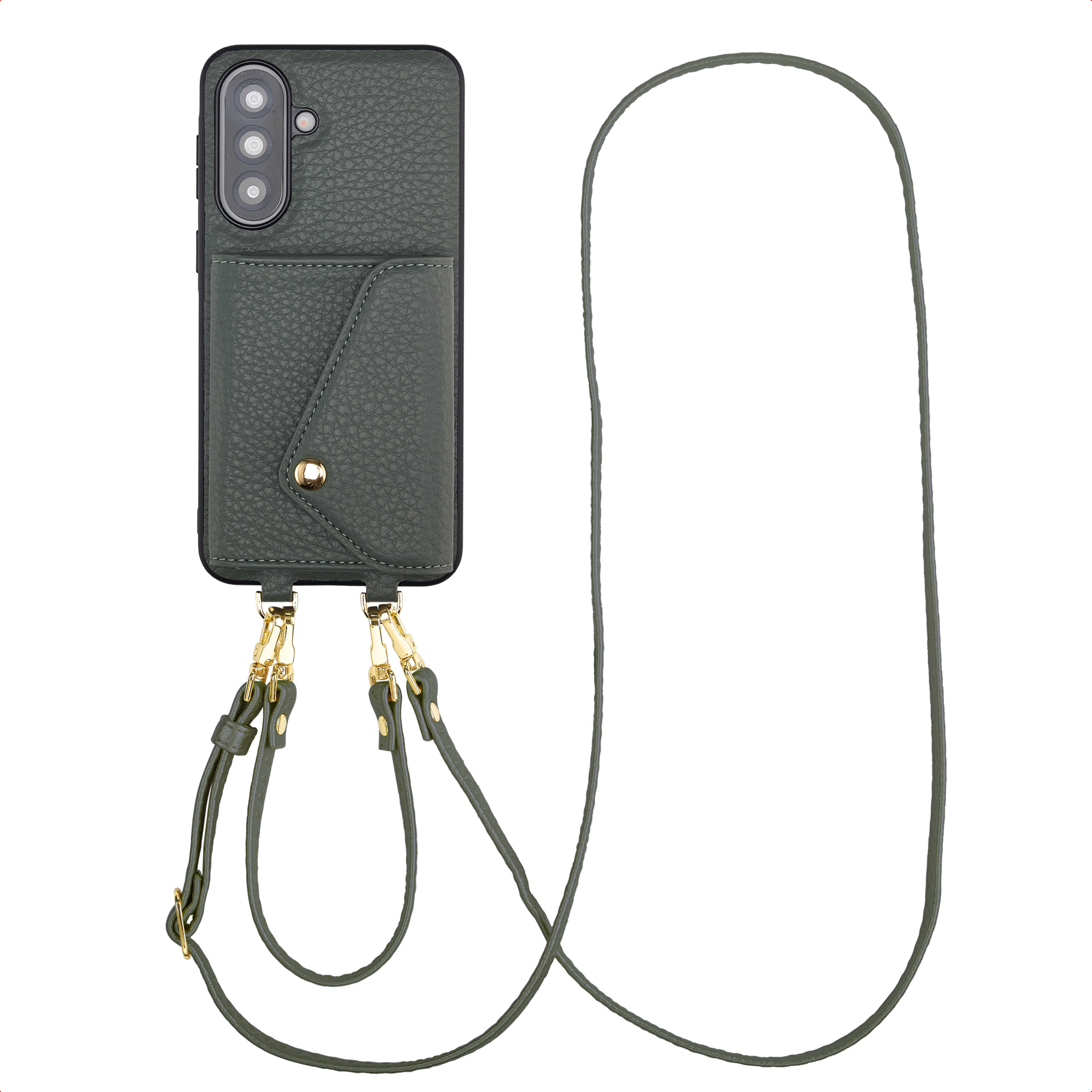 Selencia Sera Telefoonhoes met Koord en Envelop Pashouder voor de Samsung Galaxy A37 (5G) - Sage Green