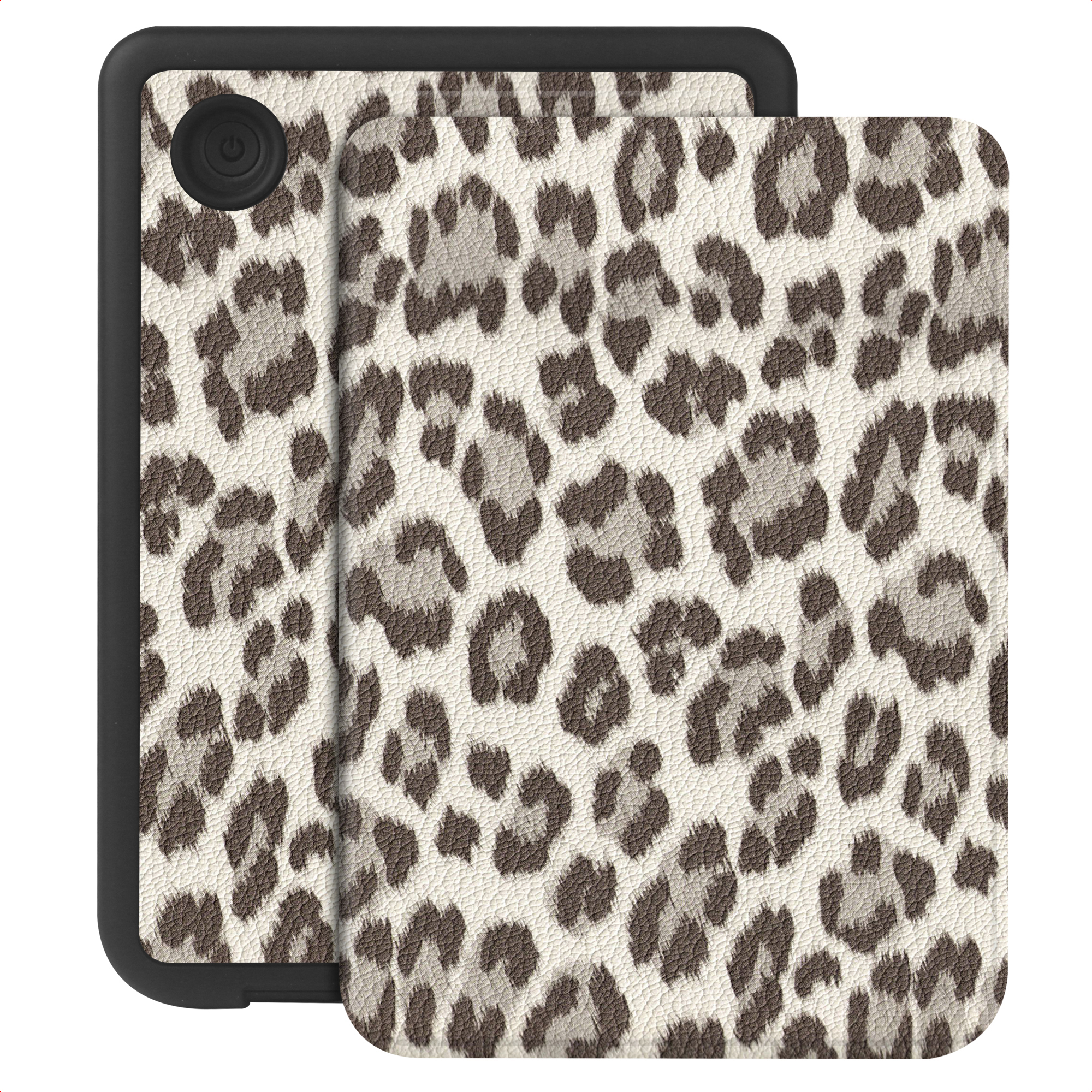 Selencia Sabi Bookcase met panterprint voor de Kobo Clara Colour / Clara BW - Soft Ivory