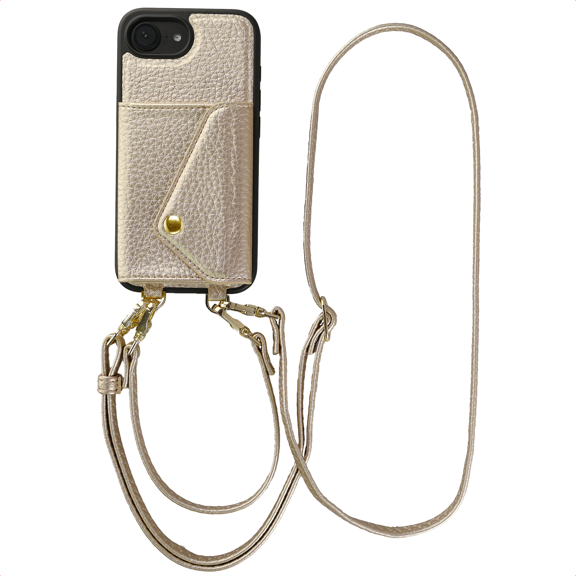 Selencia Sera Telefoonhoes met Koord en Envelop Pashouder voor de Apple iPhone 17e / 16e - Champagne