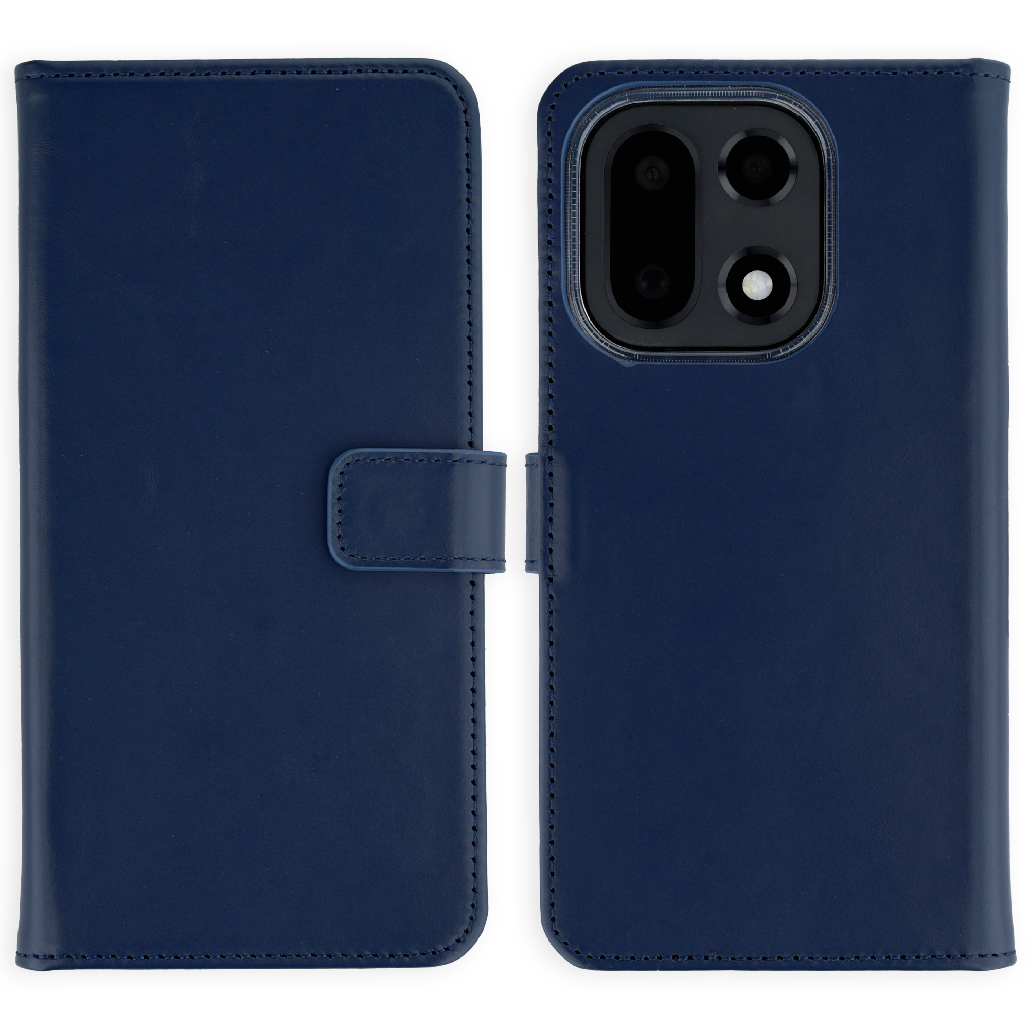 Selencia Echt Leren Bookcase voor de OnePlus 15 - Donkerblauw