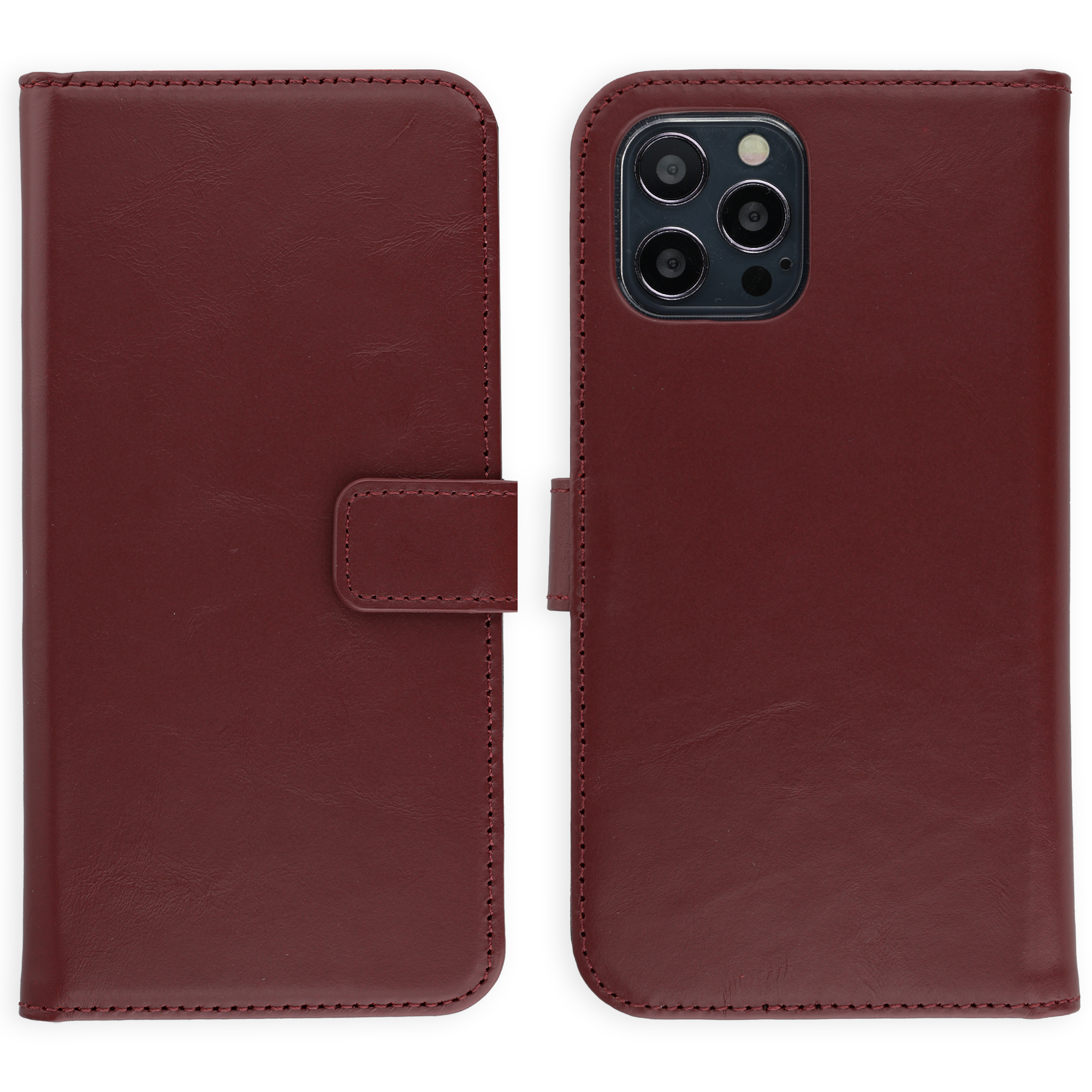 Selencia Echt Leren Bookcase voor de Apple iPhone 12 (Pro) - Burgundy