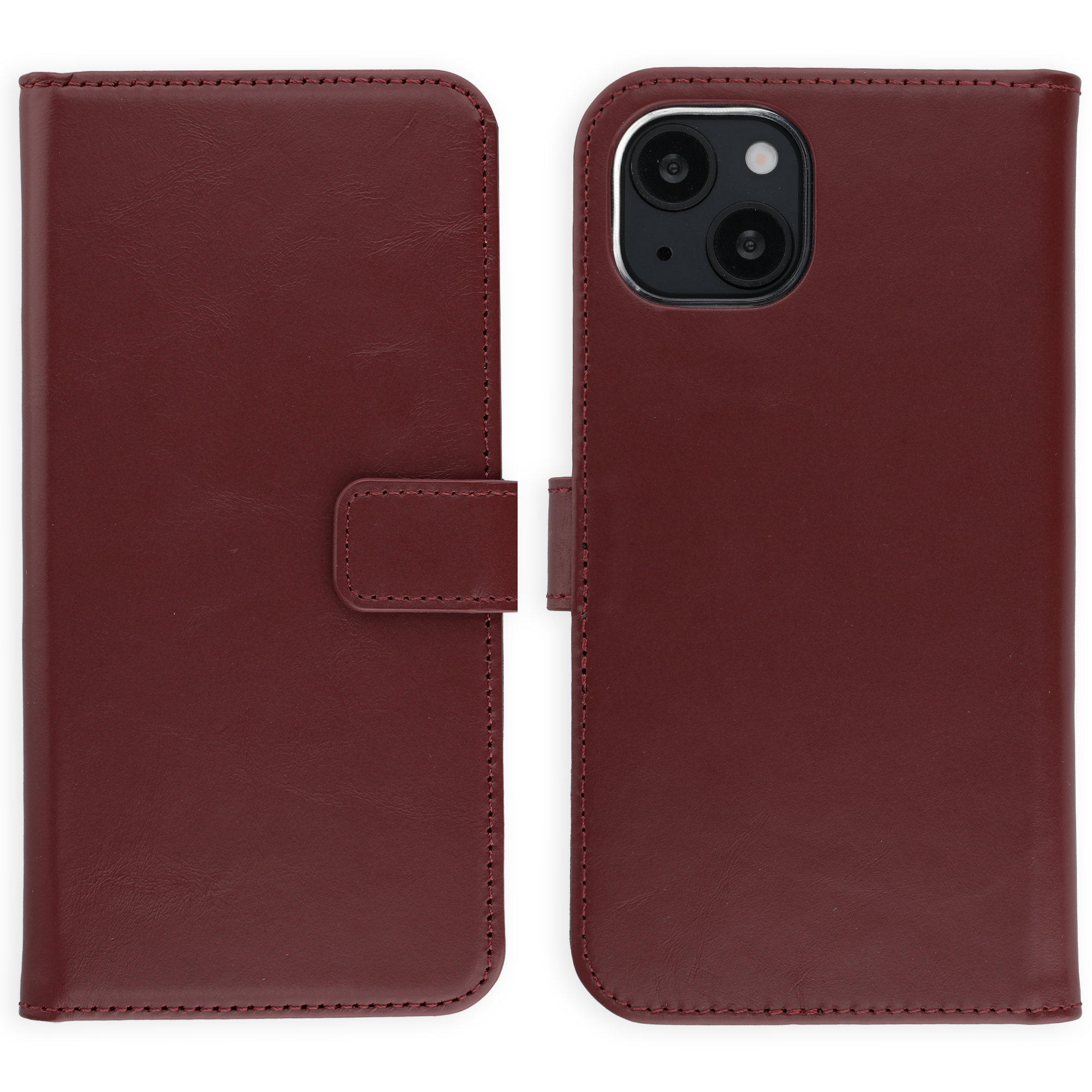 Selencia Echt Leren Bookcase voor de Apple iPhone 14 - Burgundy