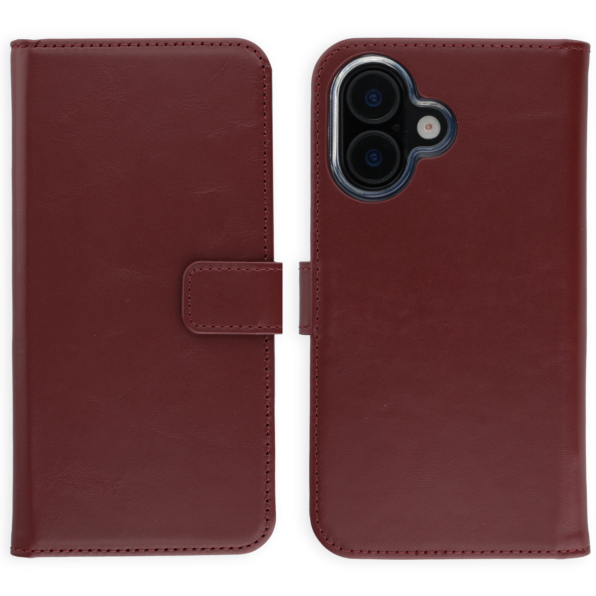 Selencia Echt Leren Bookcase voor de Apple iPhone 16 - Burgundy