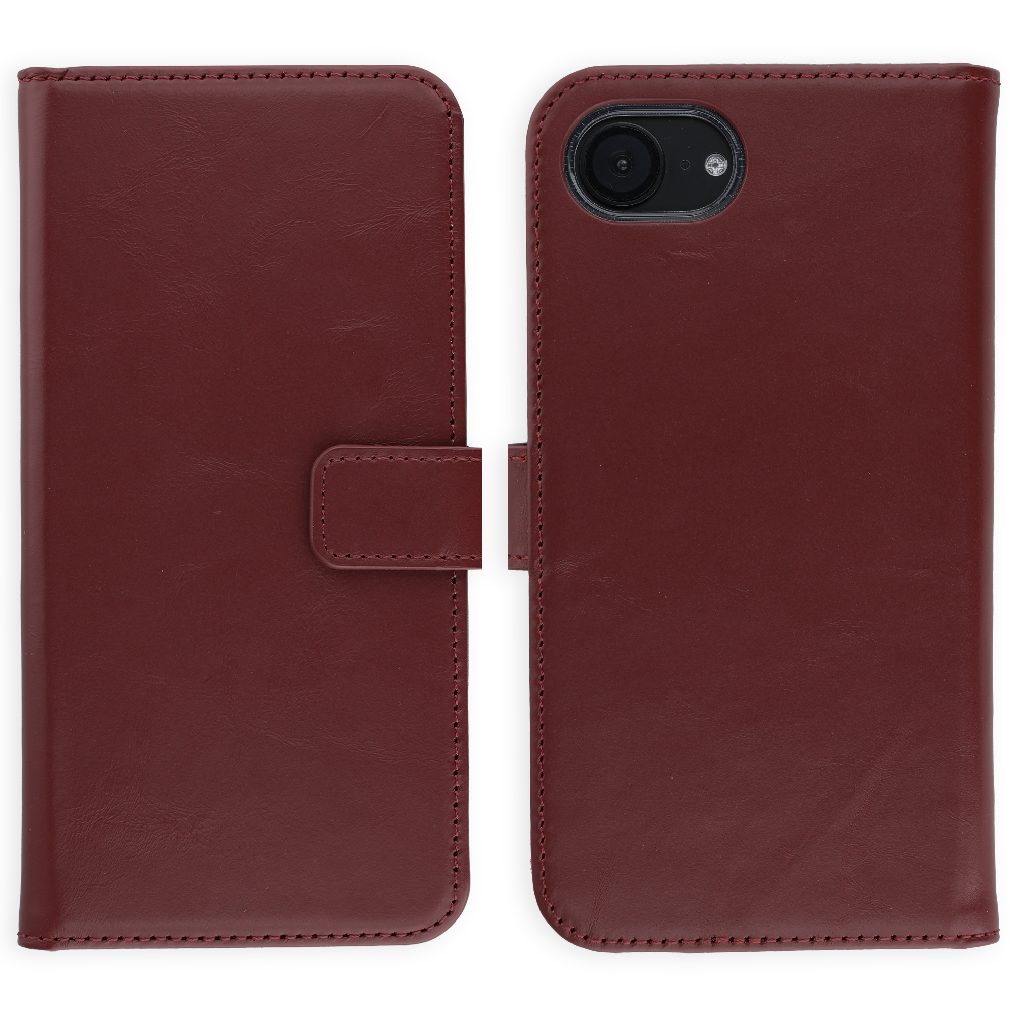 Selencia Echt Leren Bookcase voor de Apple iPhone 17e / 16e - Burgundy