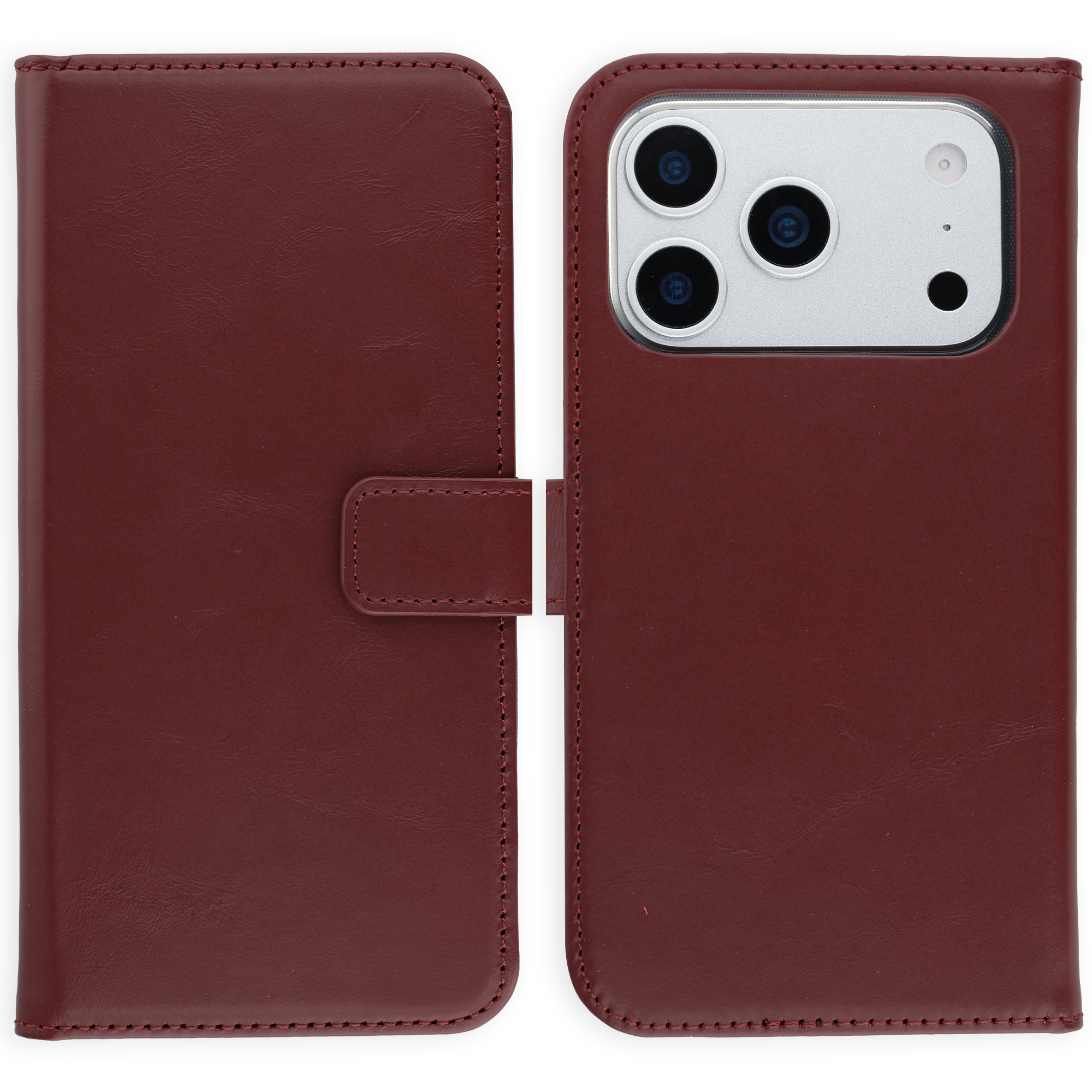 Selencia Echt Leren Bookcase voor de Apple iPhone 17 Pro - Burgundy