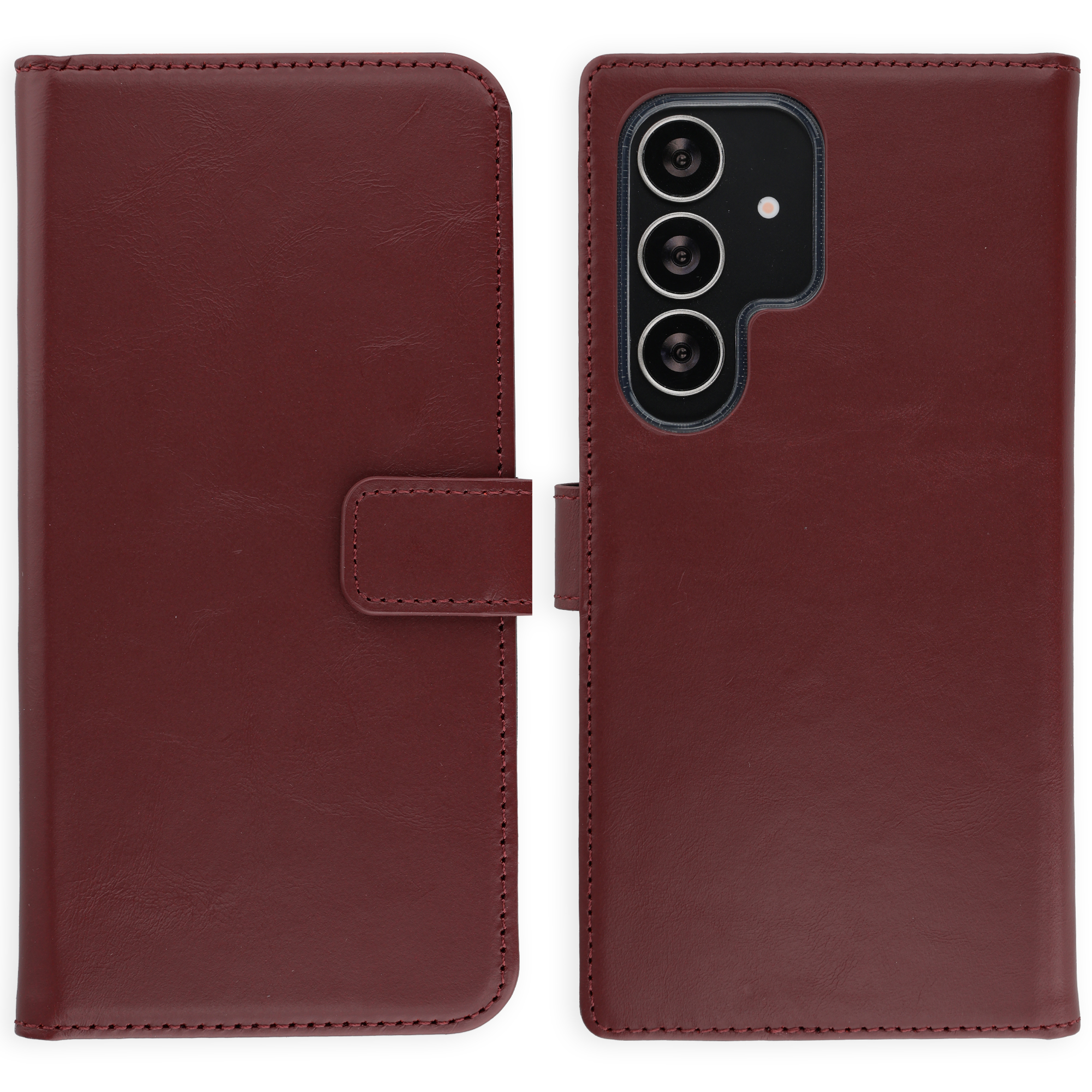 Selencia Echt Leren Bookcase voor de Samsung Galaxy S25 Ultra - Burgundy