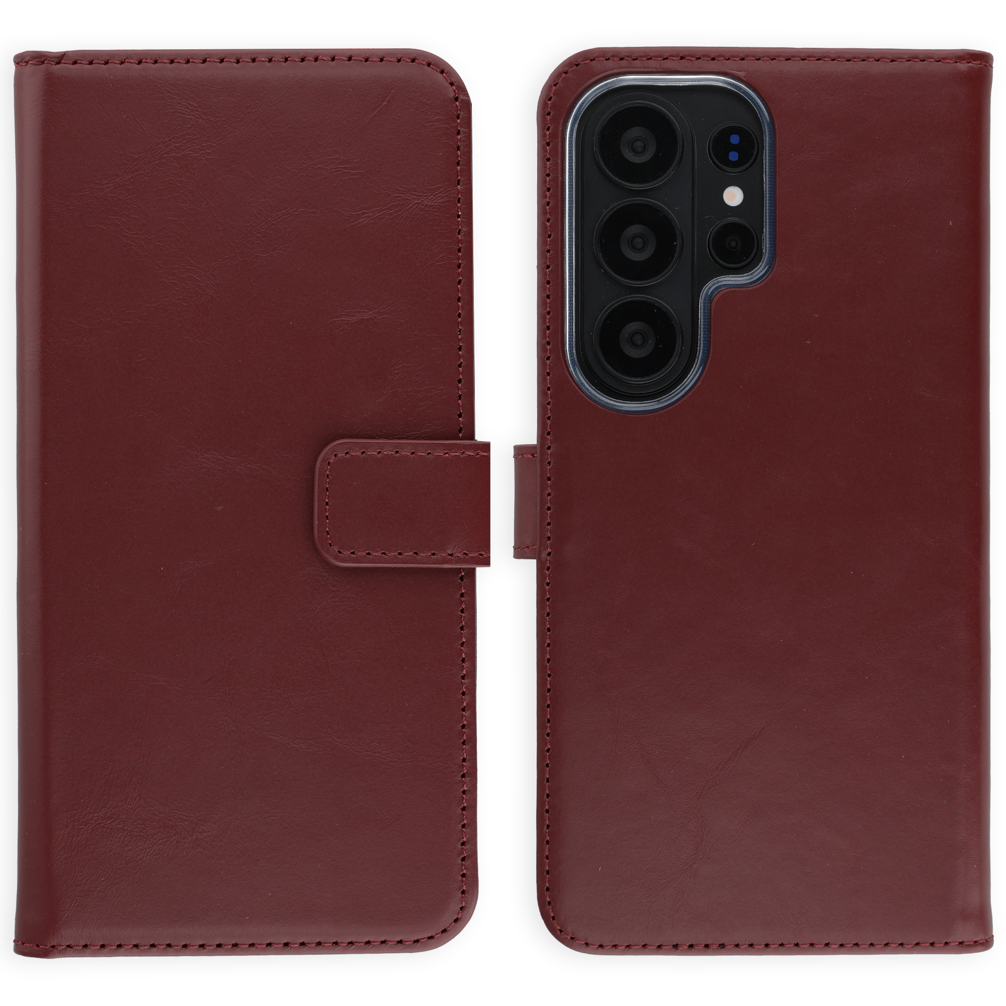 Selencia Echt Leren Bookcase voor de Samsung Galaxy S26 Ultra - Burgundy