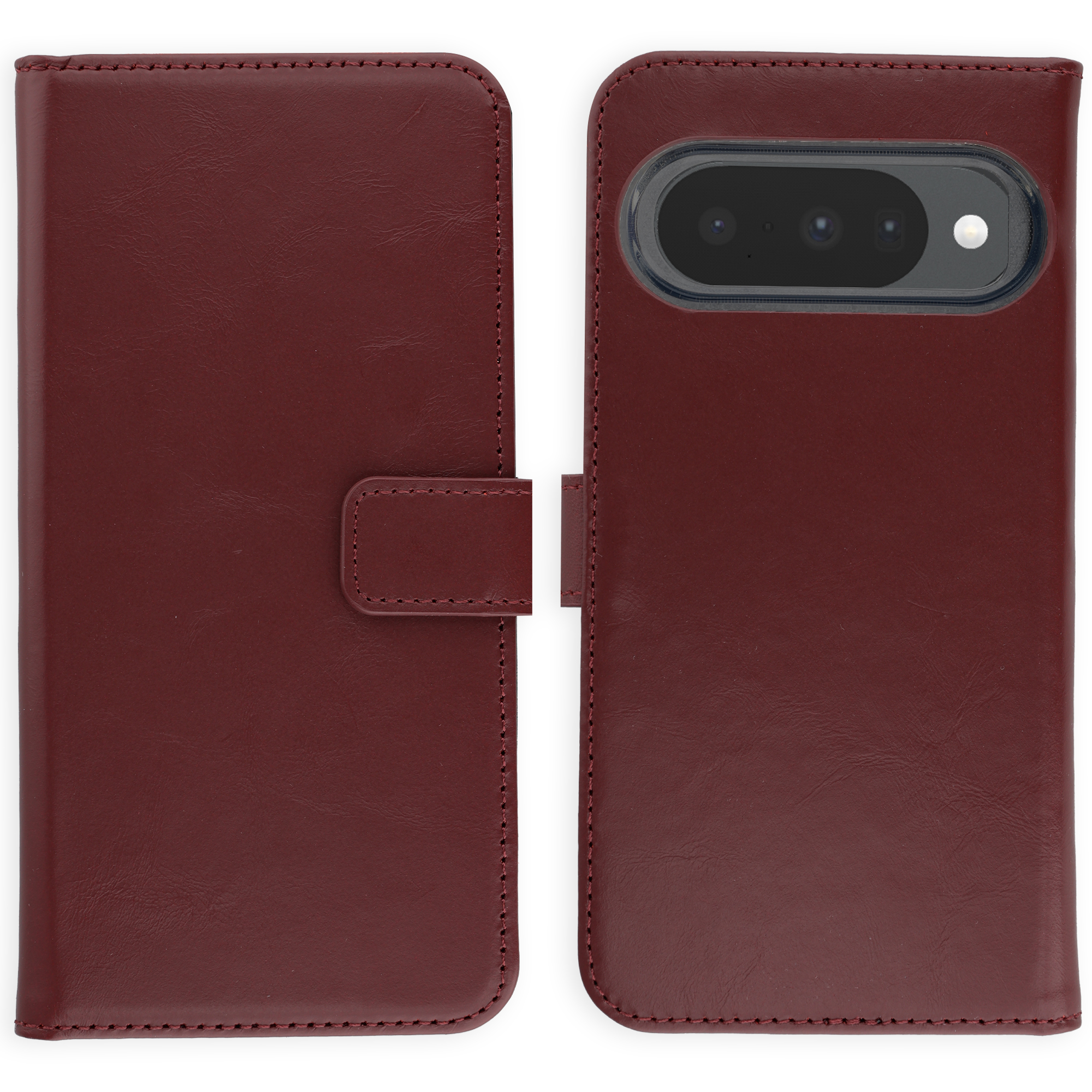Selencia Echt Leren Bookcase voor de Google Pixel 10 / 10 Pro - Burgundy