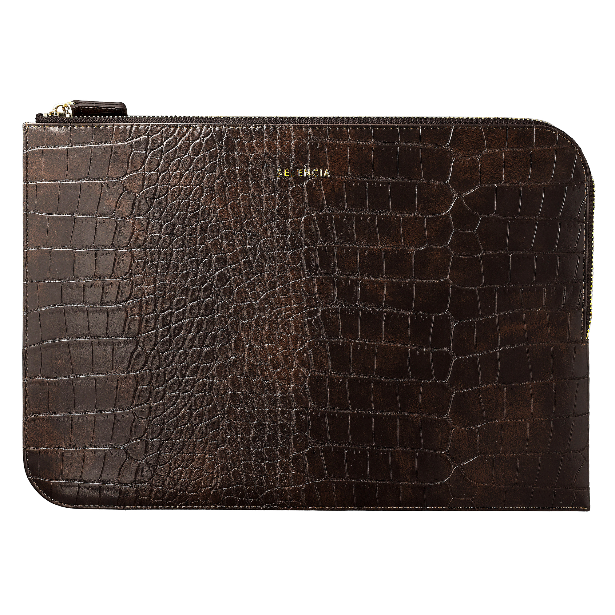 Selencia Pochette ordinateur / tablette Croco 11 pouces - Choco Brown