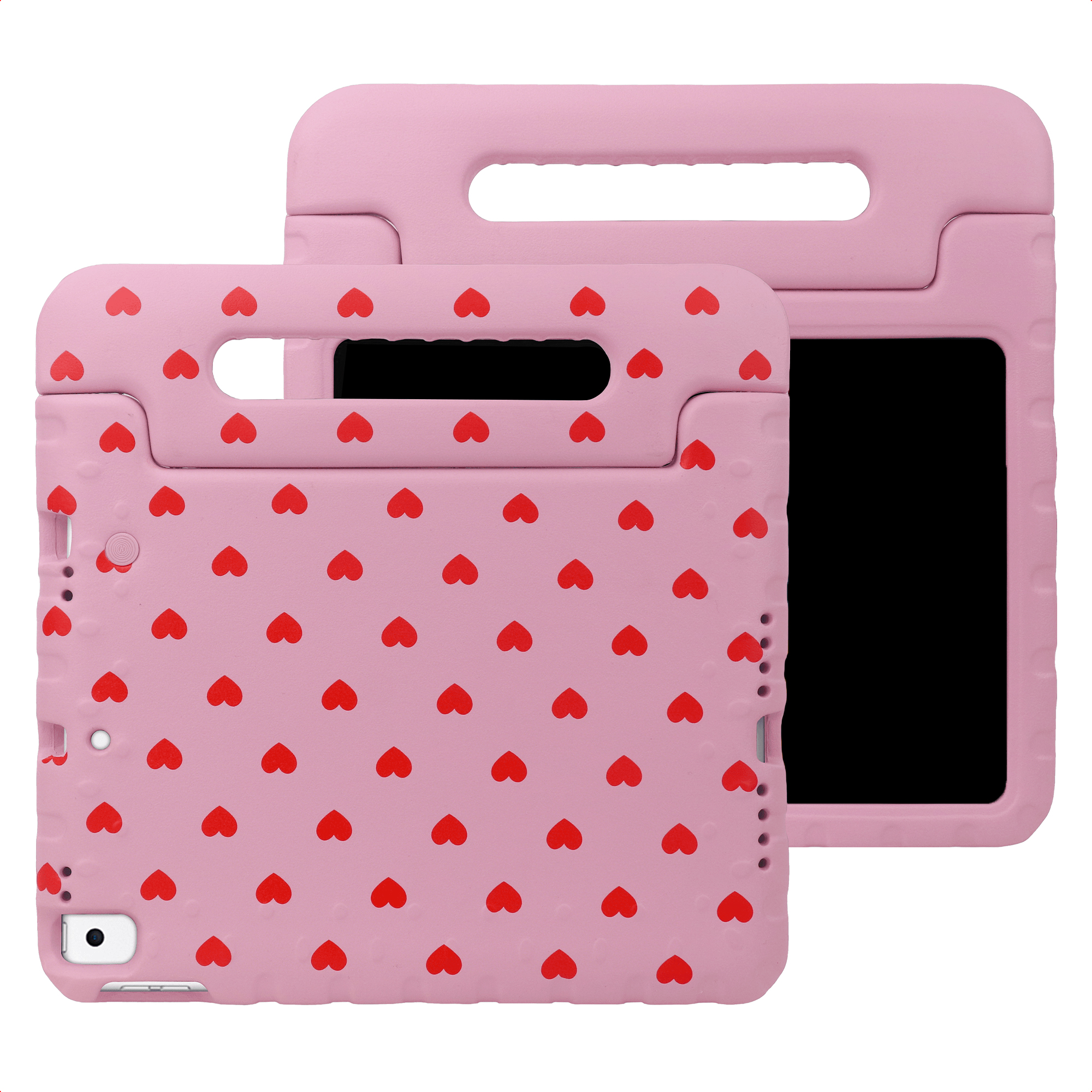 imoshion Kidsproof Design Backcover met handvat voor de Apple iPad 9 (2021) 10.2 inch / iPad 8 (2020) 10.2 inch / iPad 7 (2019) 10.2 inch - Rode hartjes