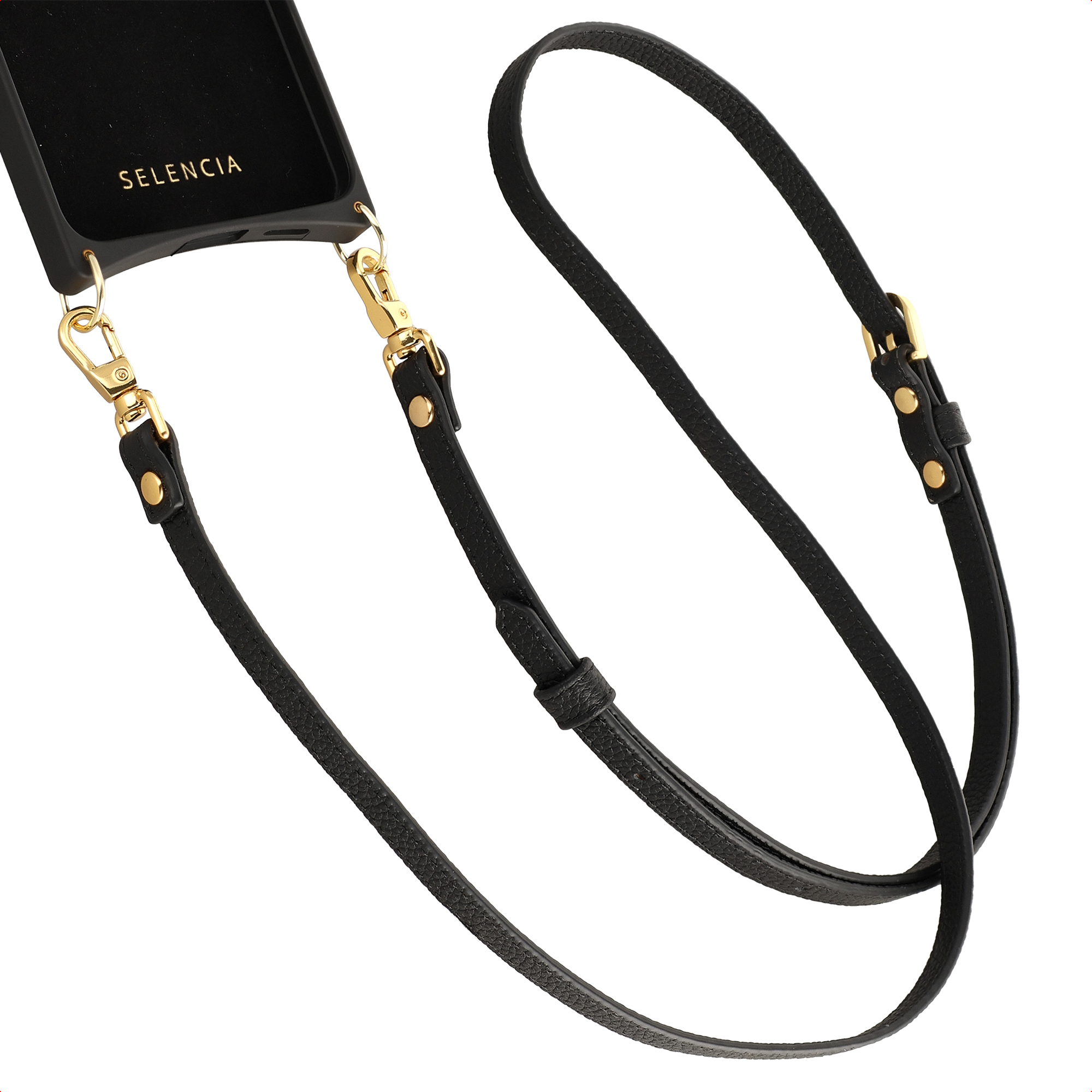 Selencia Real Leather Crossbody telefoonkoord - Zwart