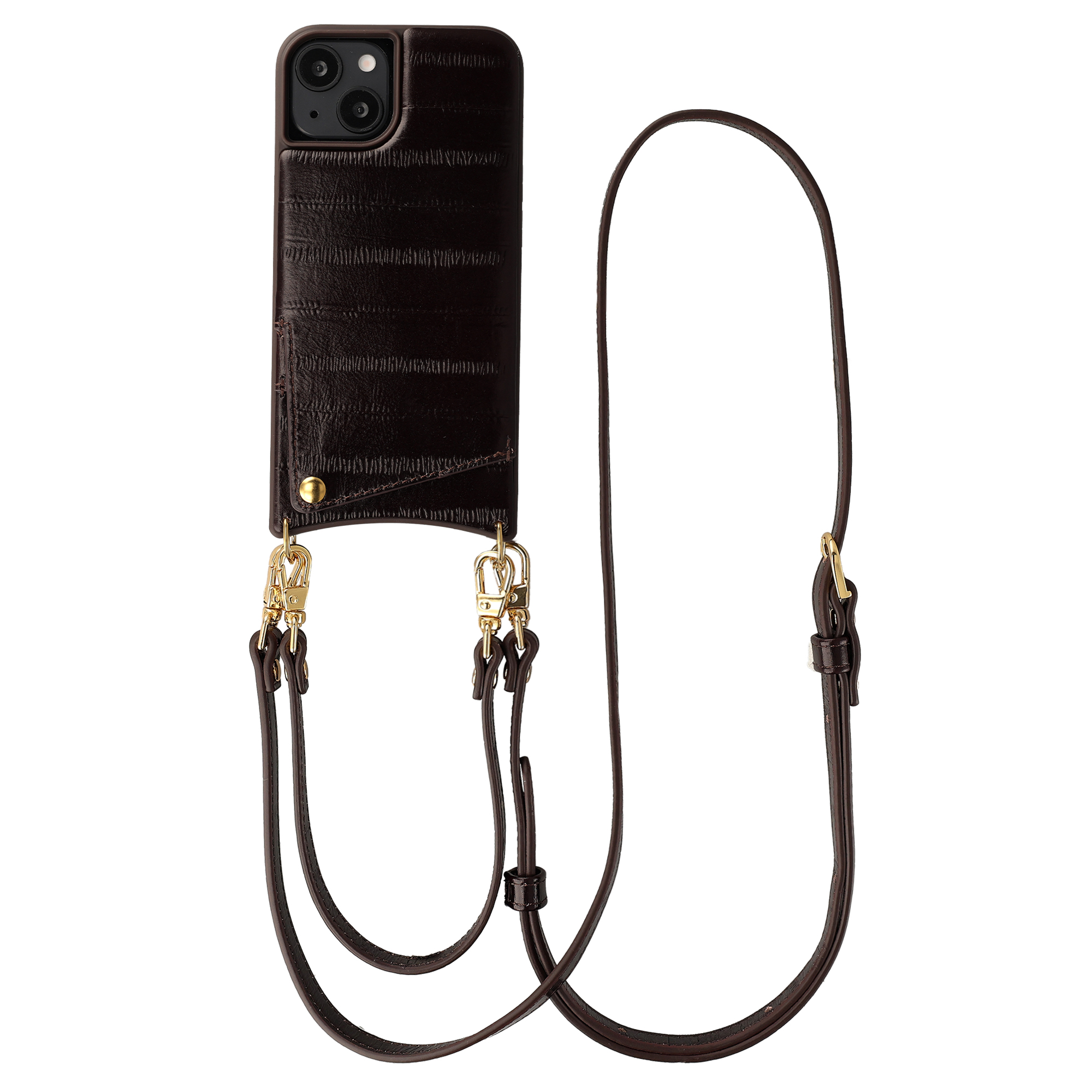 Selencia Nova coque arrière en cuir véritable avec porte-cartes Apple iPhone 14 / 13 - Dark Chocolate