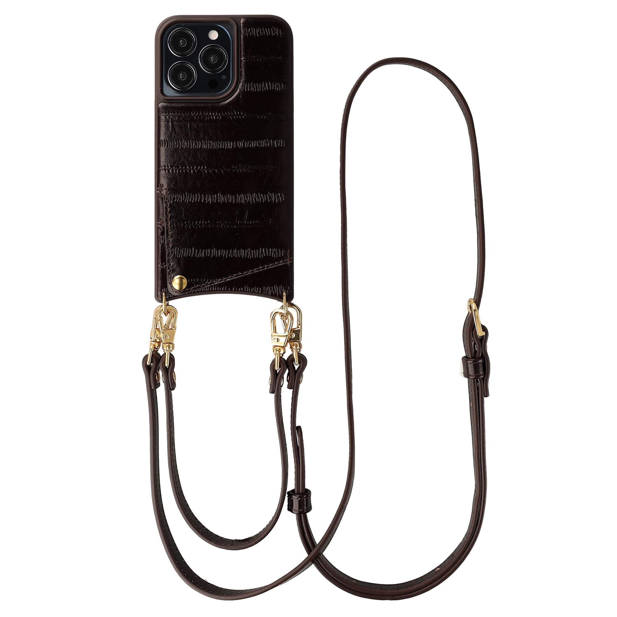 Selencia Nova coque arrière en cuir véritable avec porte-cartes Apple iPhone 13 Pro - Dark Chocolate