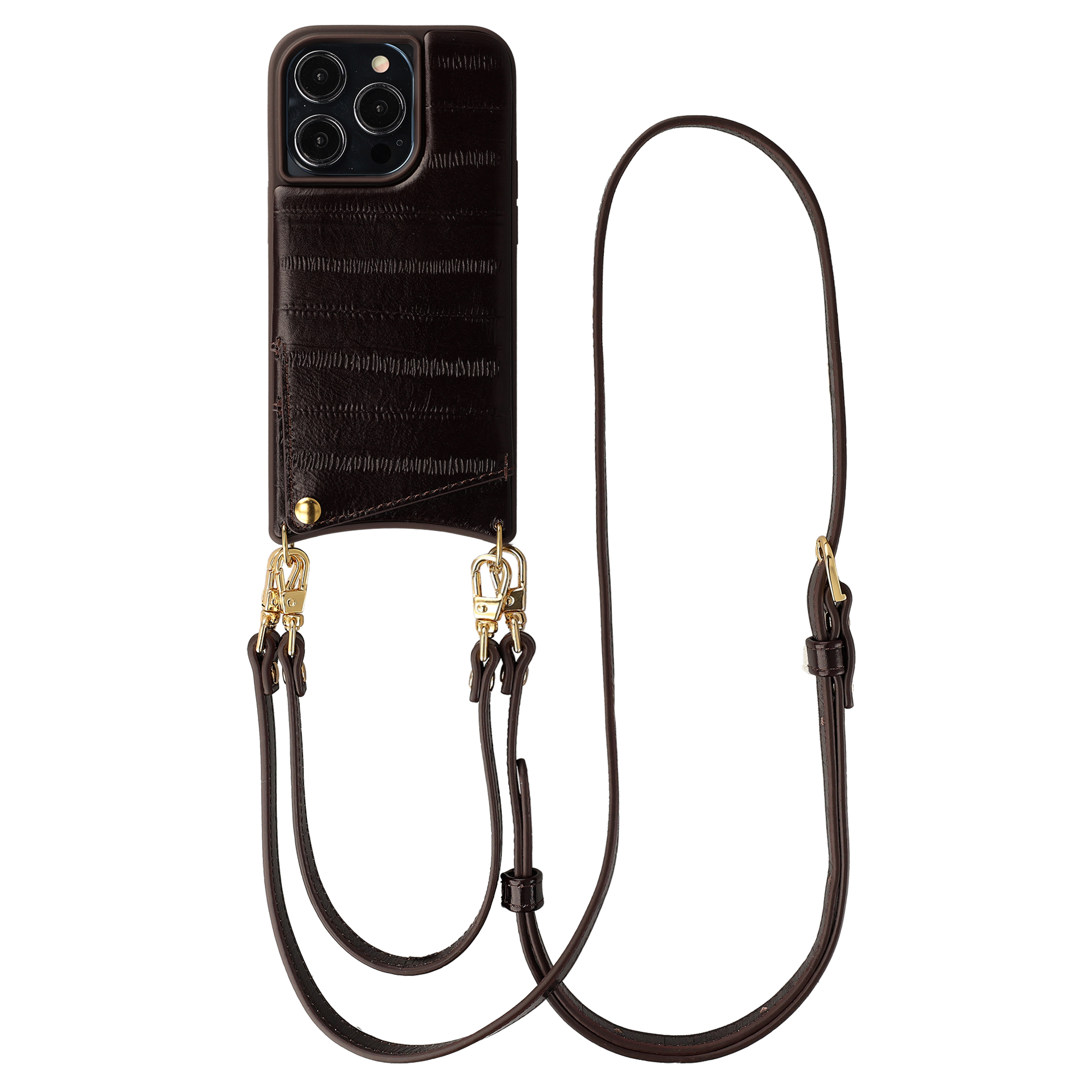 Selencia Nova Real Leather Backcover met Koord en Pashouder voor de Apple iPhone 14 Pro - Dark Chocolate