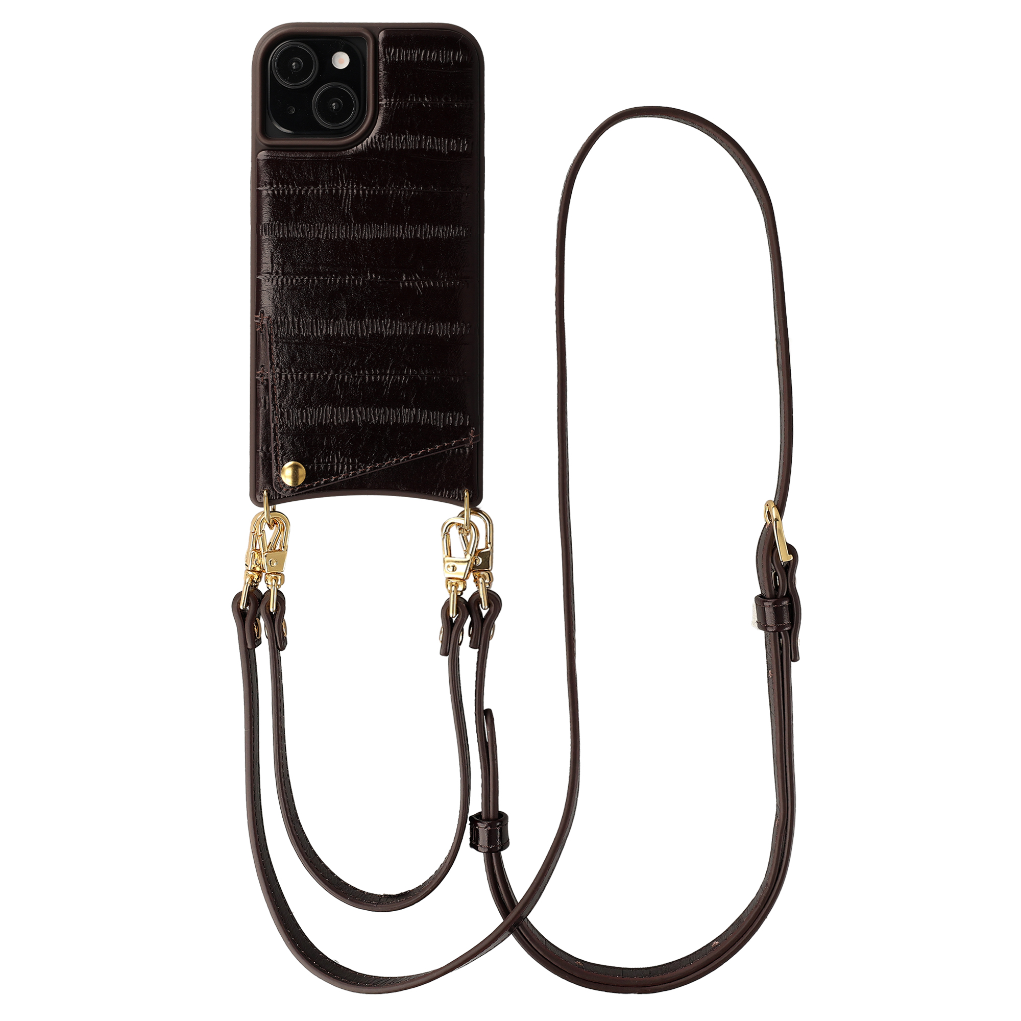 Selencia Nova coque arrière en cuir véritable avec porte-cartes Apple iPhone 15 - Dark Chocolate