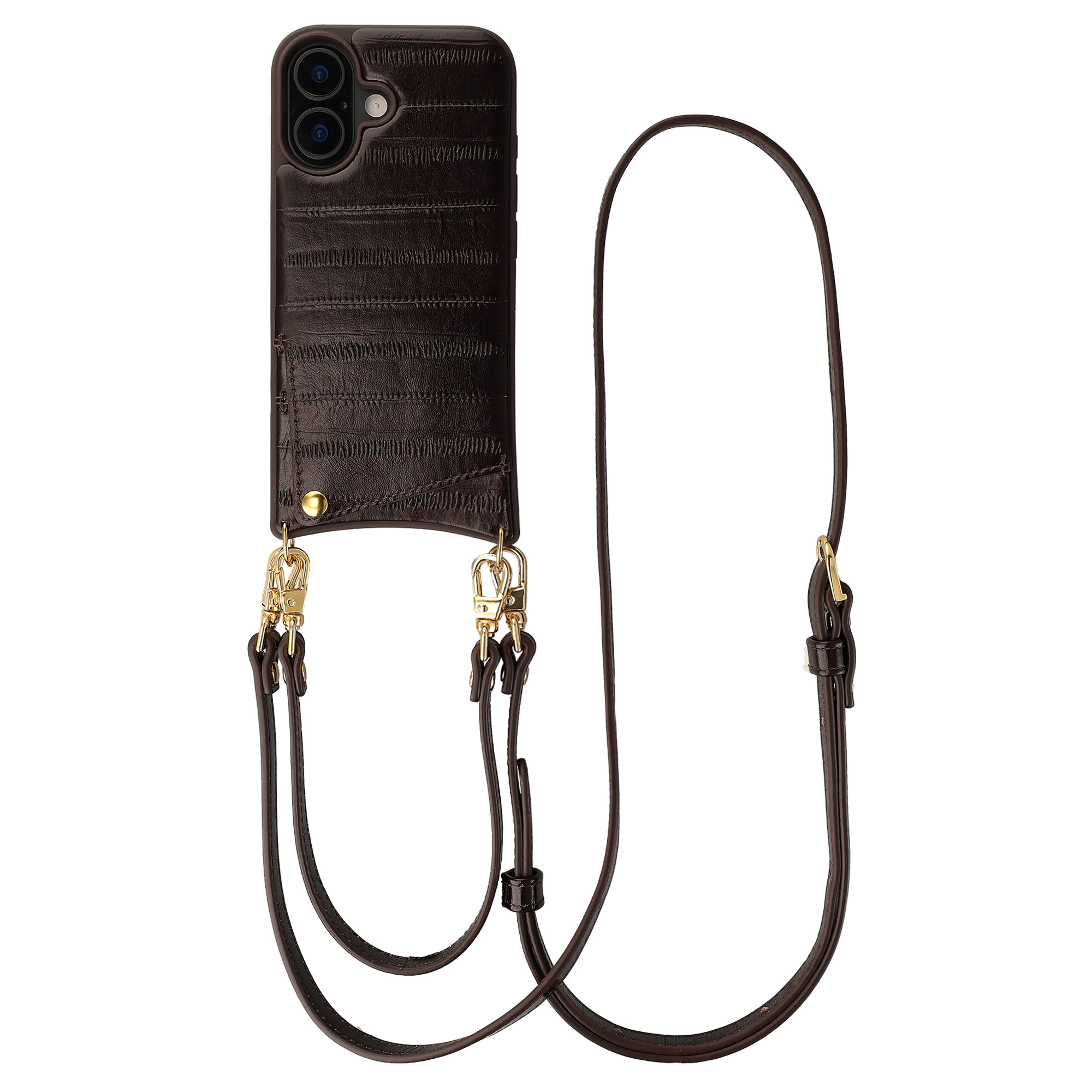Selencia Nova coque arrière en cuir véritable avec porte-cartes Apple iPhone 16 - Dark Chocolate