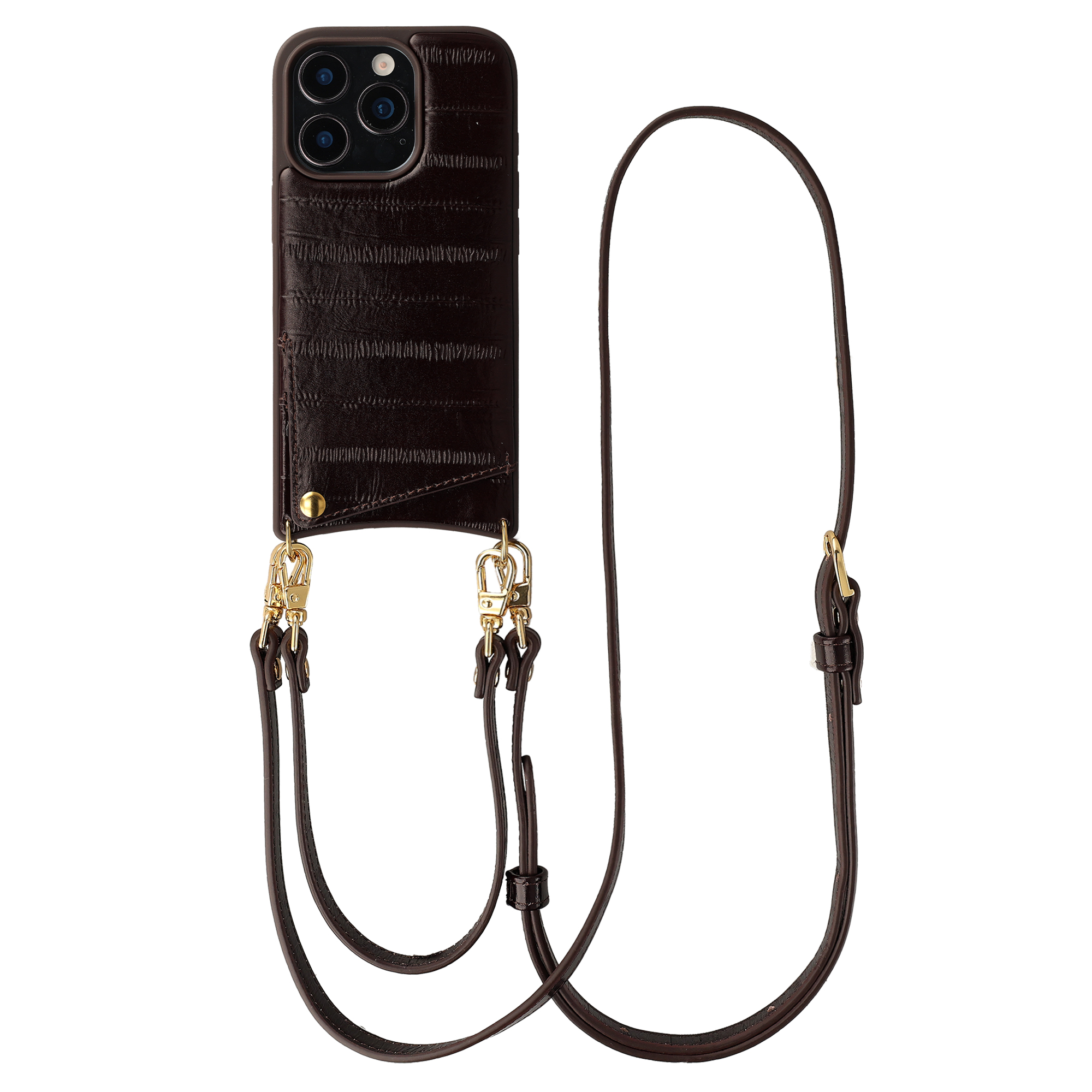 Selencia Nova coque arrière en cuir véritable avec porte-cartes Apple iPhone 16 Pro - Dark Chocolate