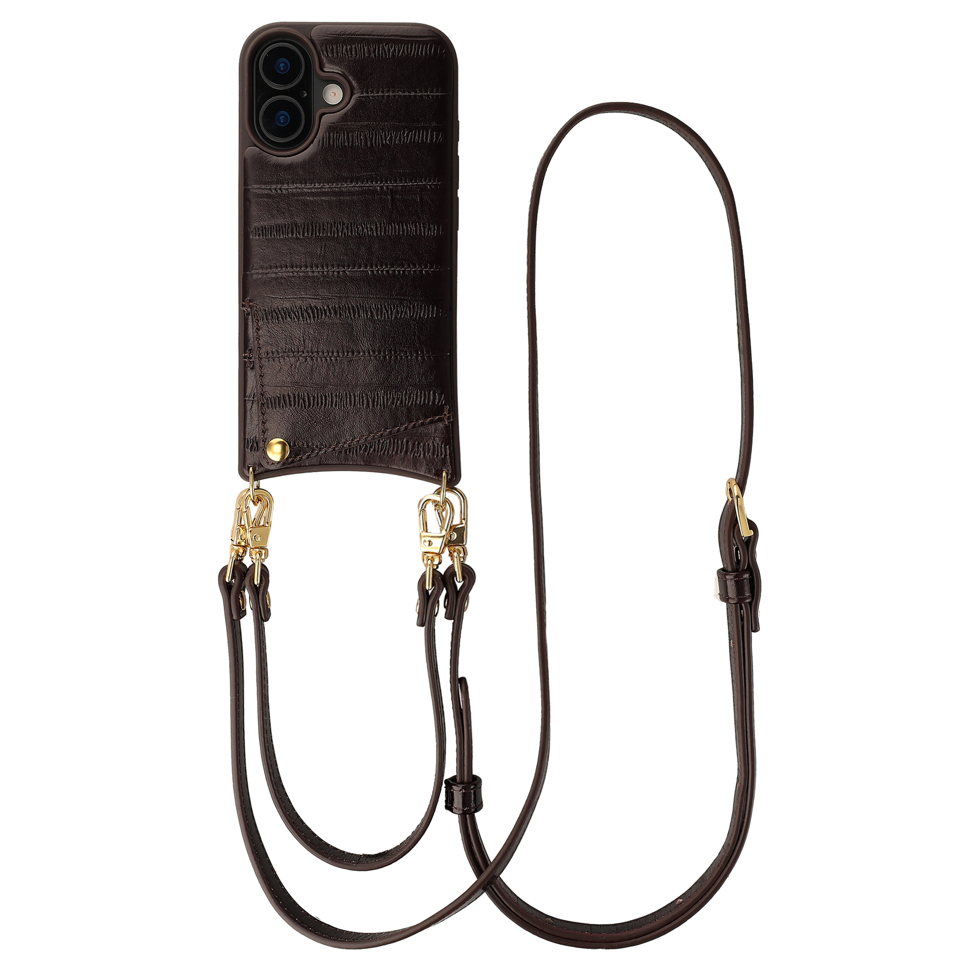Selencia Nova Real Leather Backcover met Koord en Pashouder voor de Apple iPhone 17 - Dark Chocolate