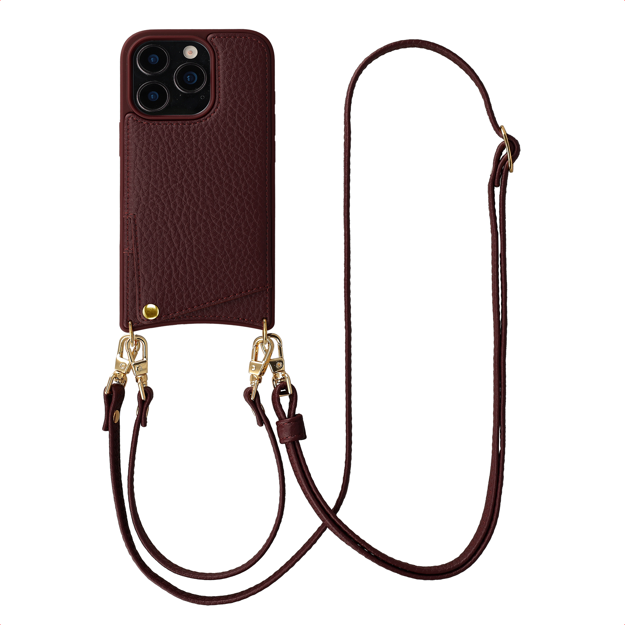 Selencia Nova Telefoonhoes met Koord en Pashouder voor de Apple iPhone 16 Pro - Bold Burgundy