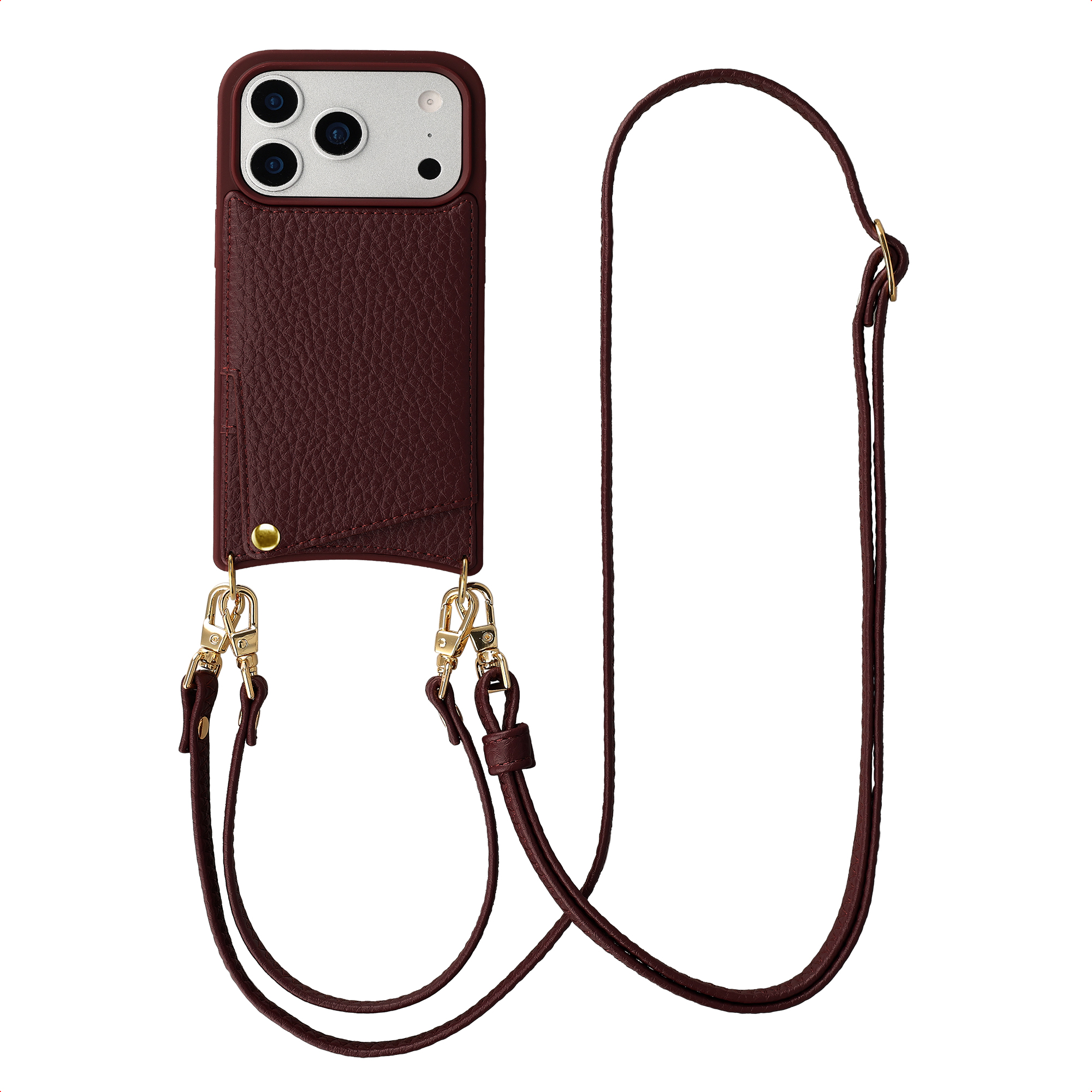 Selencia Nova Telefoonhoes met Koord en Pashouder voor de Apple iPhone 17 Pro - Bold Burgundy
