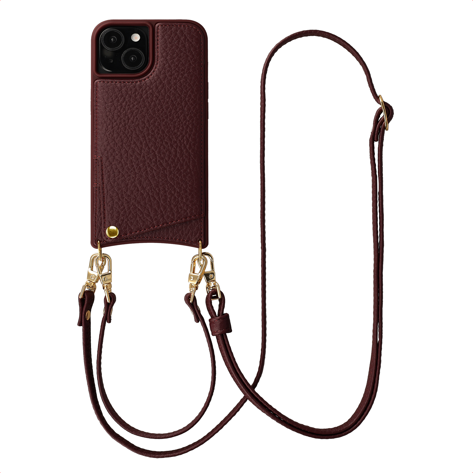 Selencia Nova Telefoonhoes met Koord en Pashouder voor de Apple iPhone 15 - Bold Burgundy