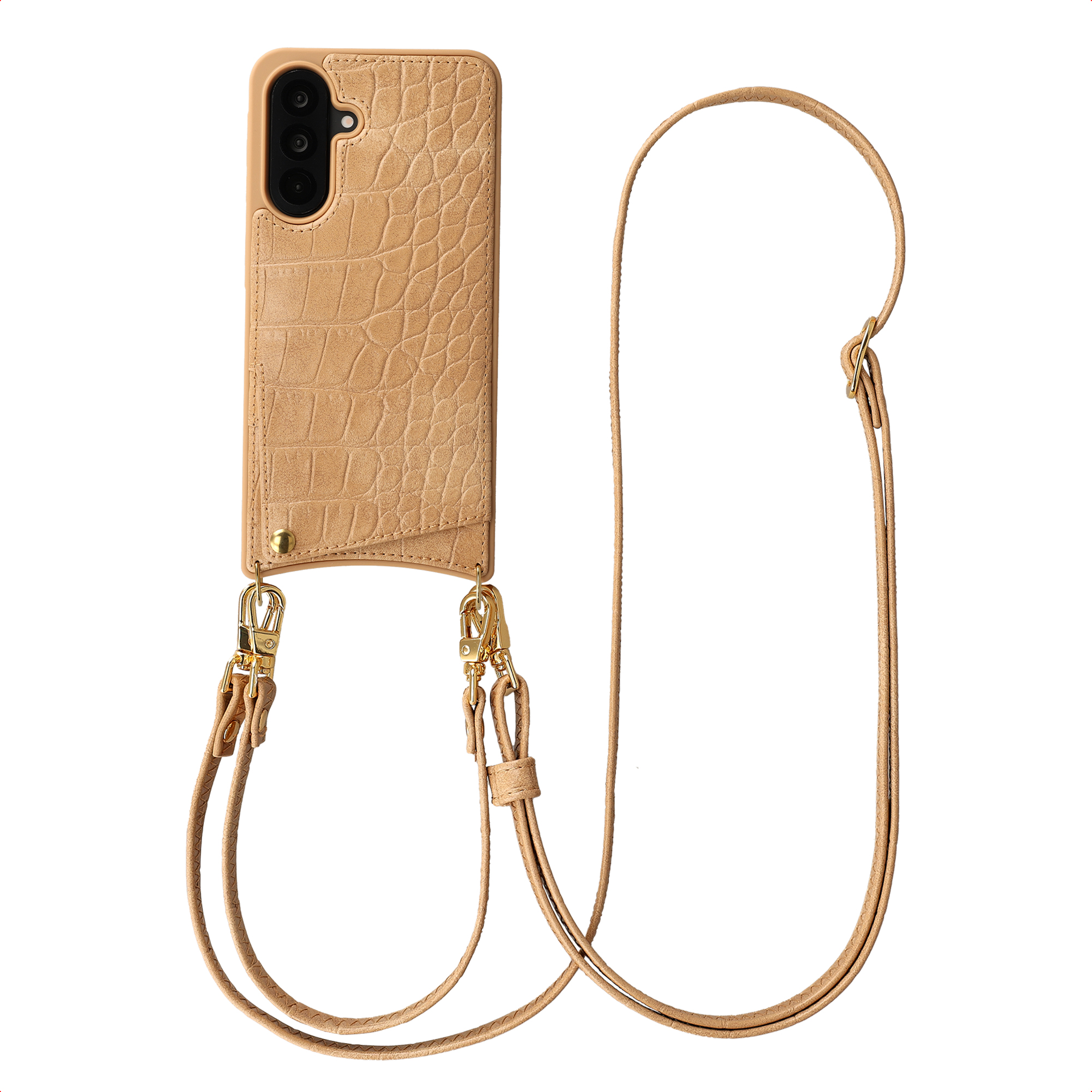 Selencia Nova Telefoonhoes met Koord en Pashouder voor de Samsung Galaxy A56 - Toasted Almond