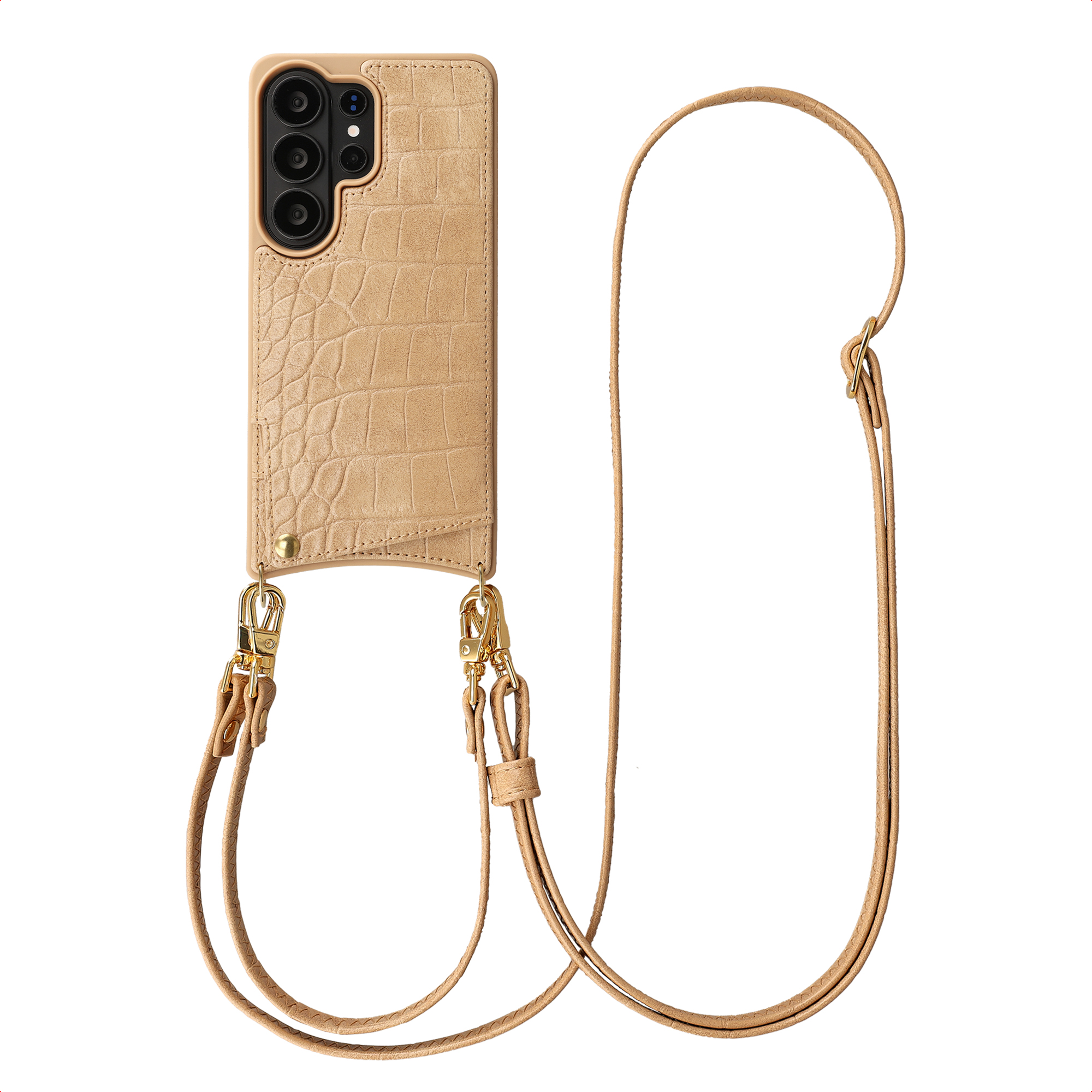 Selencia Nova Croco Telefoonhoes met Koord en Pashouder voor de Samsung Galaxy S26 Ultra - Toasted Almond