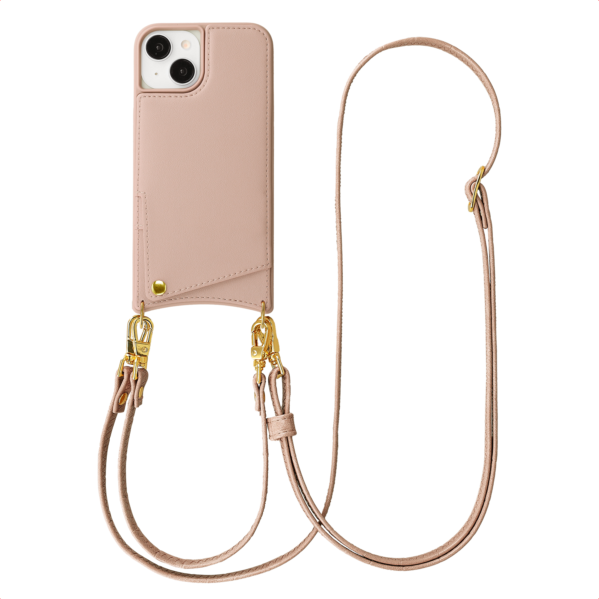 Selencia Nova Telefoonhoes met Koord en Pashouder voor de Apple iPhone 14 / 13 - Dusty Rose