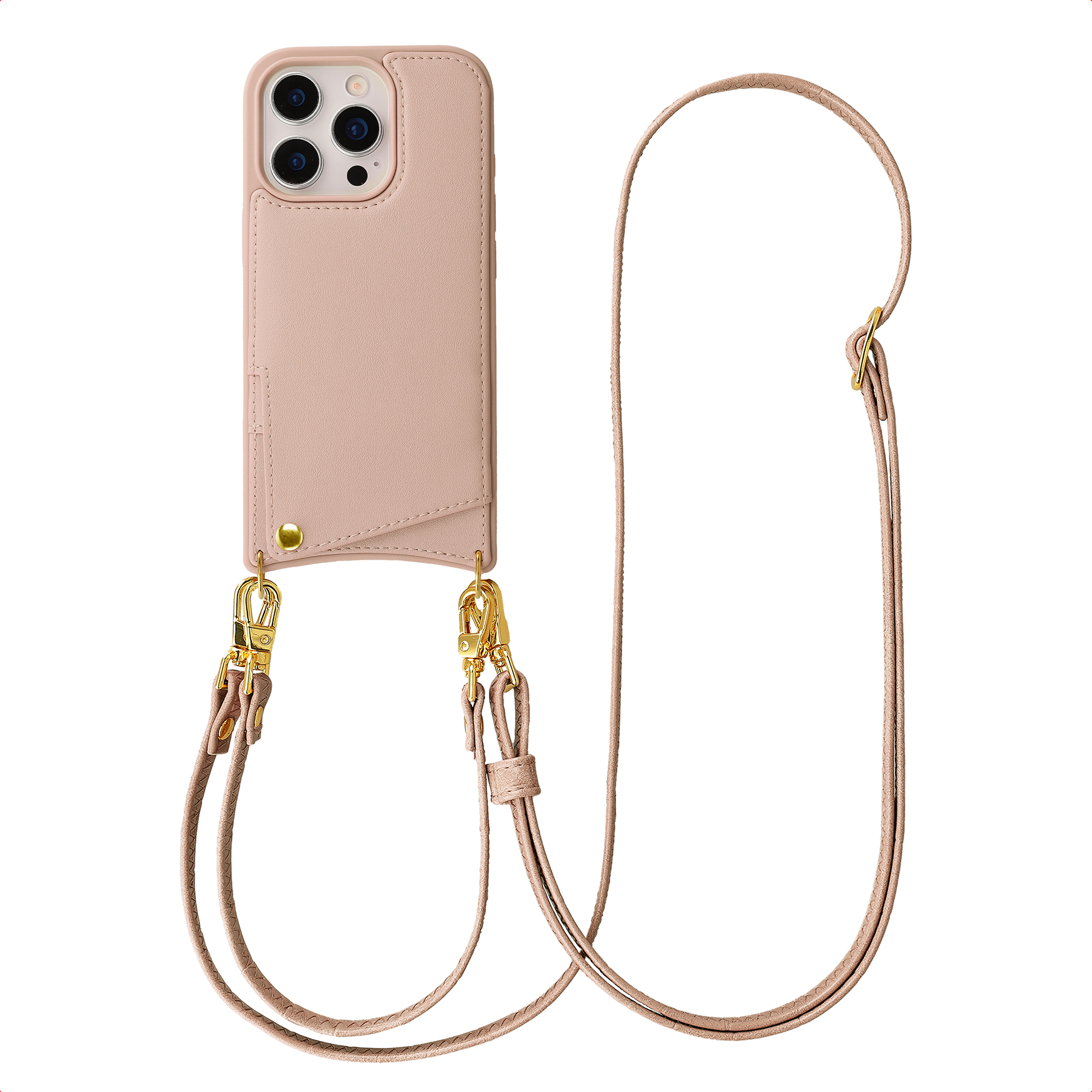 Selencia Nova Telefoonhoes met Koord en Pashouder voor de Apple iPhone 16 Pro - Dusty Rose