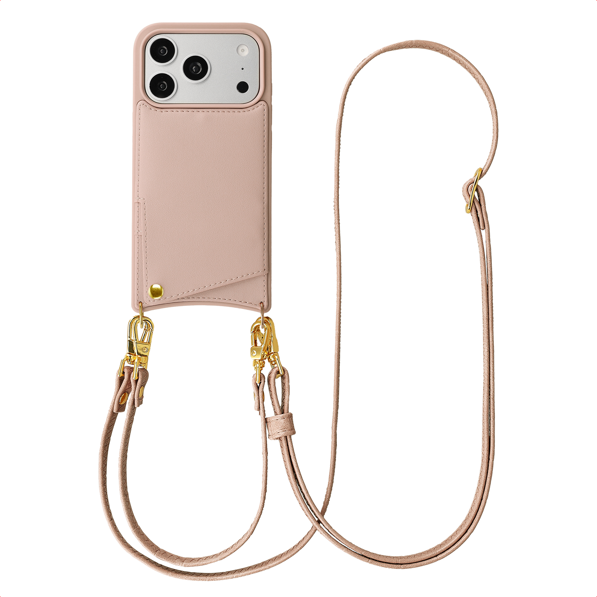 Selencia Nova Telefoonhoes met Koord en Pashouder voor de Apple iPhone 17 Pro - Dusty Rose