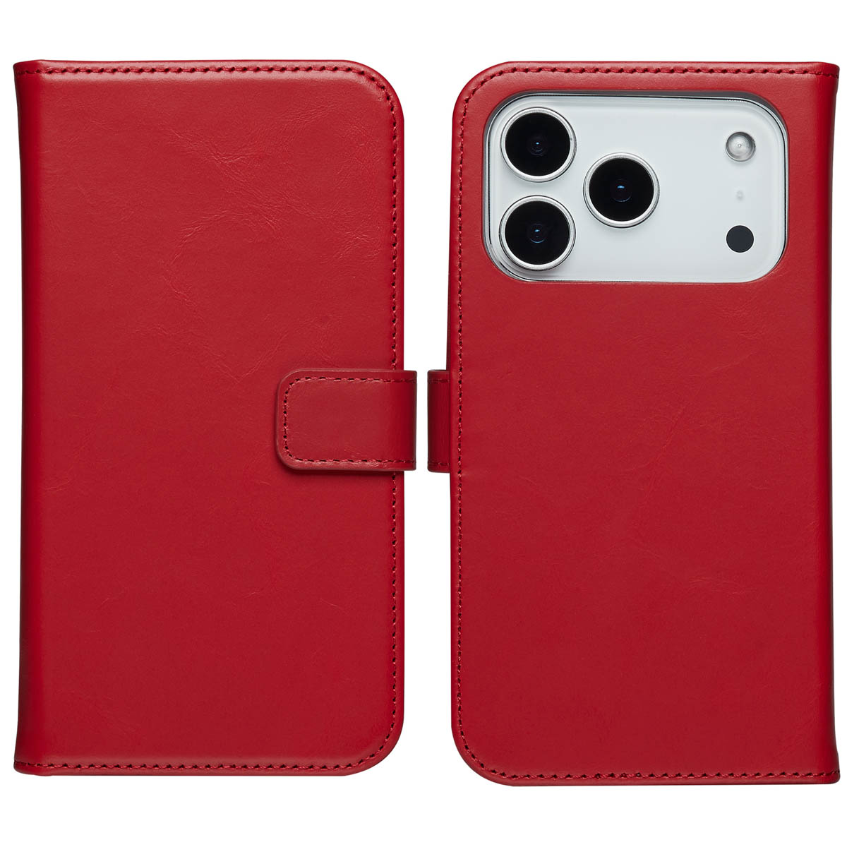 Selencia Echt Leren Bookcase voor de Apple iPhone 18 Pro / 17 Pro - Rood