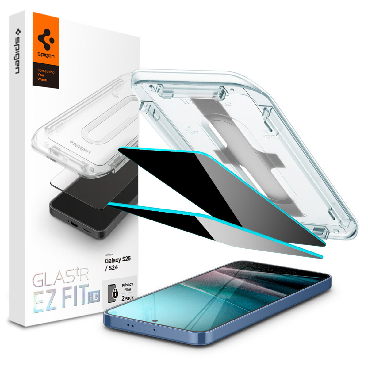 Spigen GLAStR Privacy EZ Fit Screenprotector + Applicator - 2-pack voor de Samsung Galaxy S25 / S24