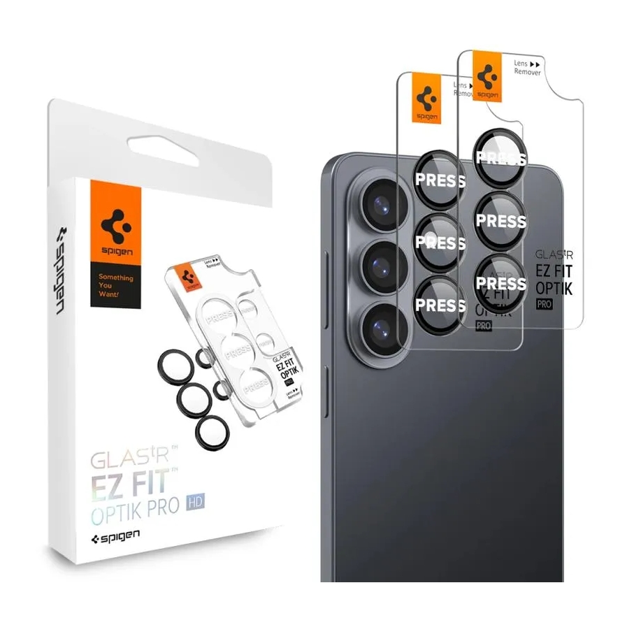Spigen Optik Pro EZ Fit Lens Protector - Cameralens bescherming (2-pack) voor de Samsung Galaxy S26 - Zwart