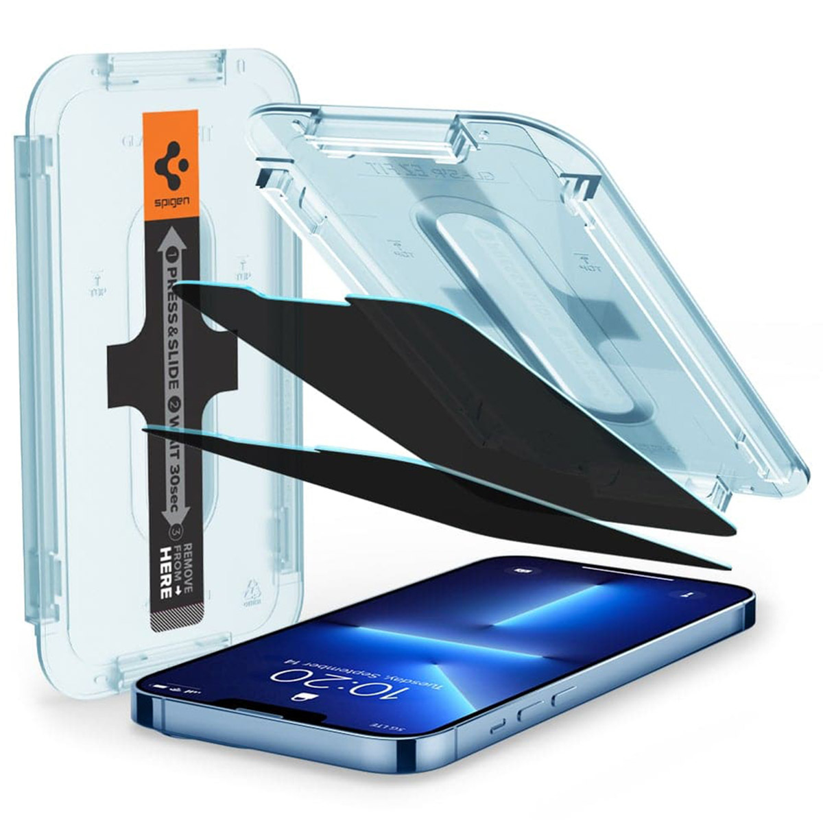 Spigen GLAStR Privacy EZ Fit Screenprotector + Applicator - 2-pack voor de Apple iPhone 13 Pro Max