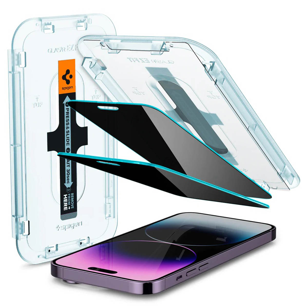 Spigen GLAStR Privacy EZ Fit Screenprotector + Applicator - 2-pack voor de Apple iPhone 14 Pro Max
