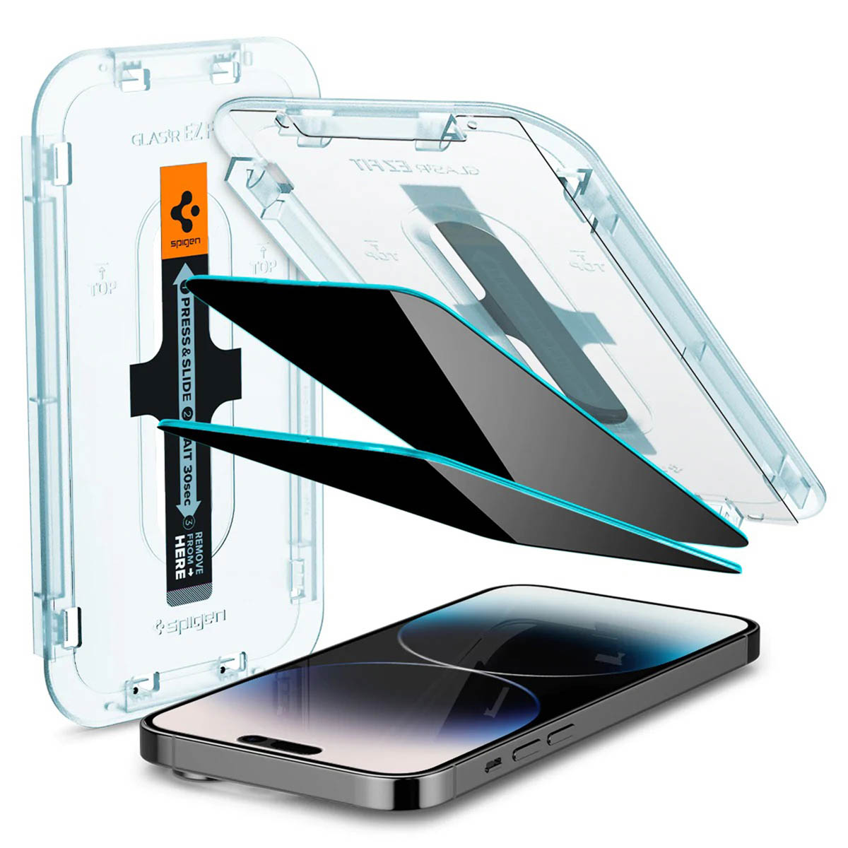 Spigen GLAStR Privacy EZ Fit Screenprotector + Applicator - 2-pack voor de Apple iPhone 14 Pro