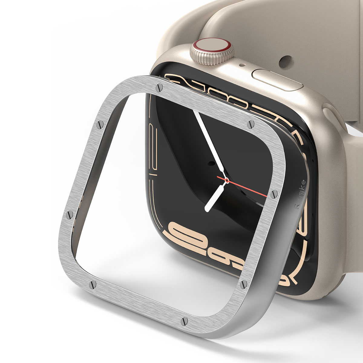 Ringke Style de lunette Apple Watch 7 / 8 / 9 - 45 mm - Hairline Bolts Silver