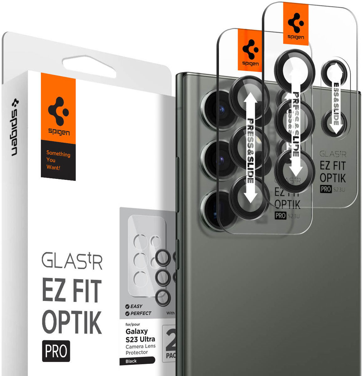 Spigen Optik Pro EZ Fit Lens Protector - Cameralens bescherming (2-pack) voor de Samsung Galaxy S23 Ultra - Zwart