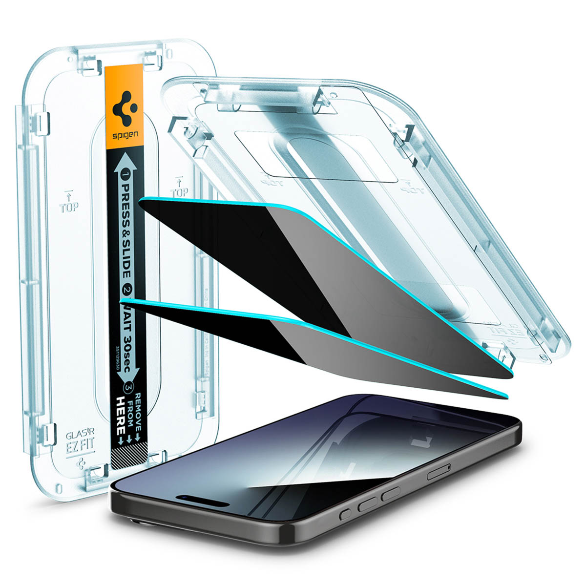 Spigen GLAStR Privacy EZ Fit Screenprotector + Applicator - 2-pack voor de Apple iPhone 15 Pro Max