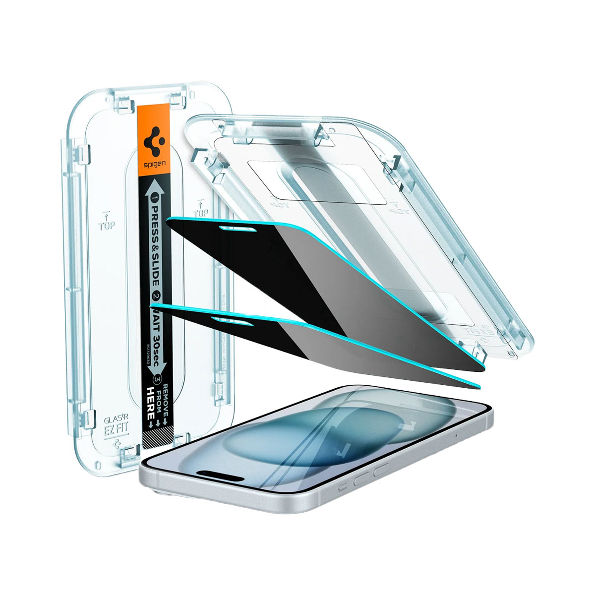 Spigen GLAStR Privacy EZ Fit Screenprotector + Applicator - 2-pack voor de Apple iPhone 16 Plus / 15 Plus
