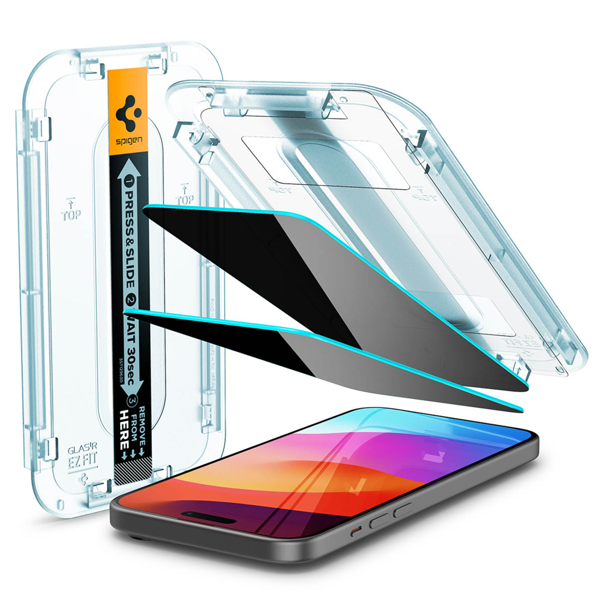 Spigen GLAStR Privacy EZ Fit Screenprotector + Applicator - 2-pack voor de Apple iPhone 16 / 15