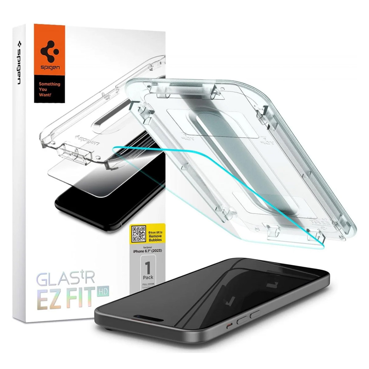 Spigen EZ Fit Glas.tR met Applicator - 1 pack voor de Apple iPhone 15
