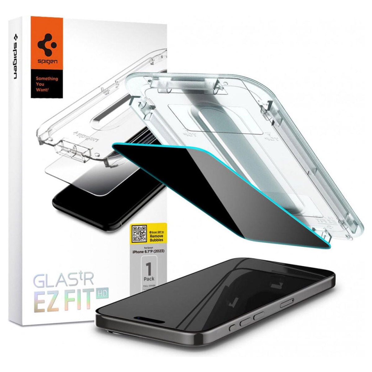 Spigen EZ Fit GLAS.tR met installatietray - Privacy Glass - 1 pack voor de Apple iPhone 15 Pro