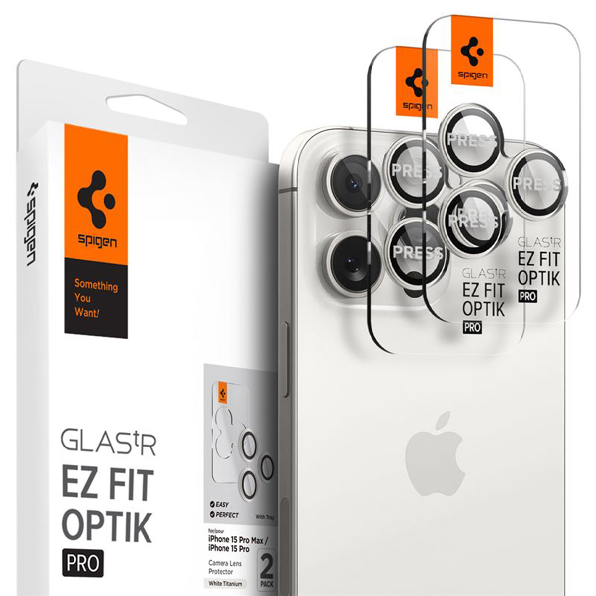 Spigen Optik Pro EZ Fit Lens Protector - Cameralens bescherming (2-pack) voor de Apple iPhone 17 Pro (Max) / 16 Pro (Max) / 15 Pro (Max) / 14 Pro (Max) - Titanium White