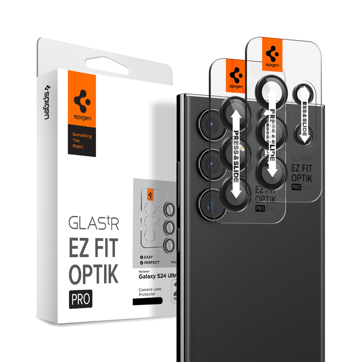 Spigen Optik Pro EZ Fit Lens Protector - Cameralens bescherming (2-pack) voor de Samsung Galaxy S24 Ultra - Zwart