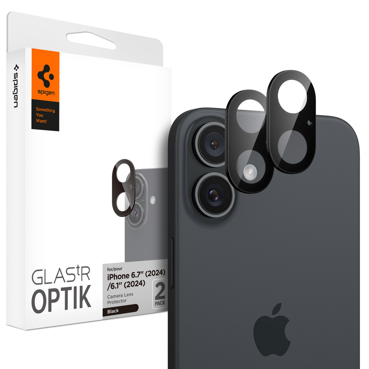 Spigen Optik Lens Protector - Full Camera bescherming (2-pack) voor de Apple iPhone 16 / 16 Plus - Black