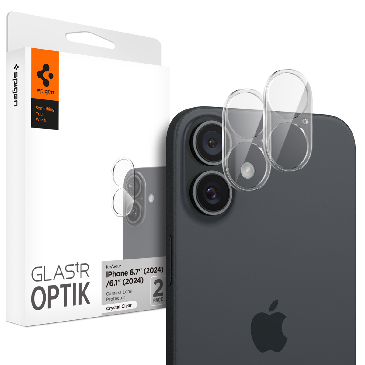Spigen Optik Lens Protector - Full Camera bescherming (2-pack) voor de Apple iPhone 16 / 16 Plus - Crystal Clear